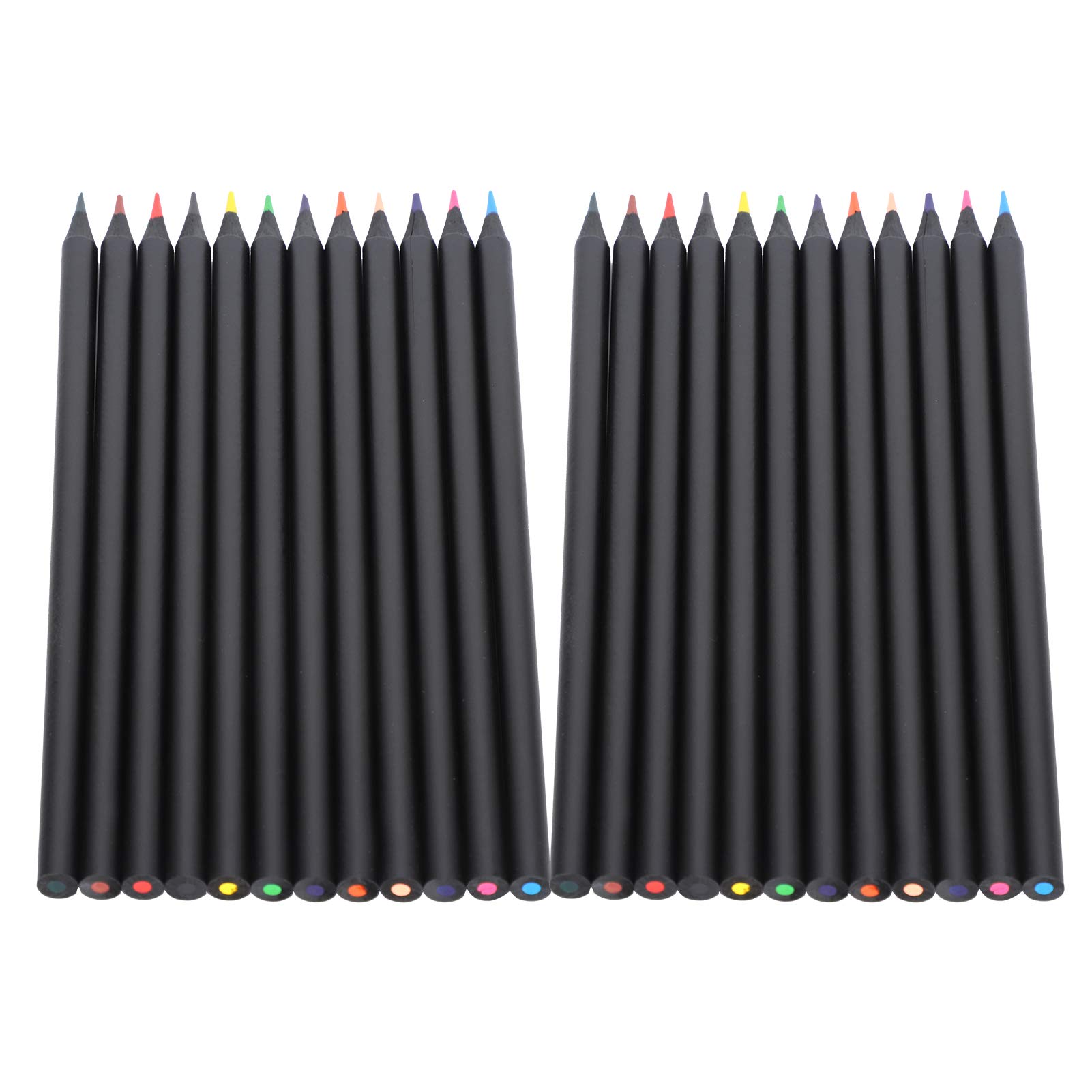 24-Piece Colored Pencils Set - Premium Black Wood Drawing Pencils with Round Barrel, 12 Vibrant Colors for Kids & Artists - Perfect for Sketching, Coloring Books & School Projects