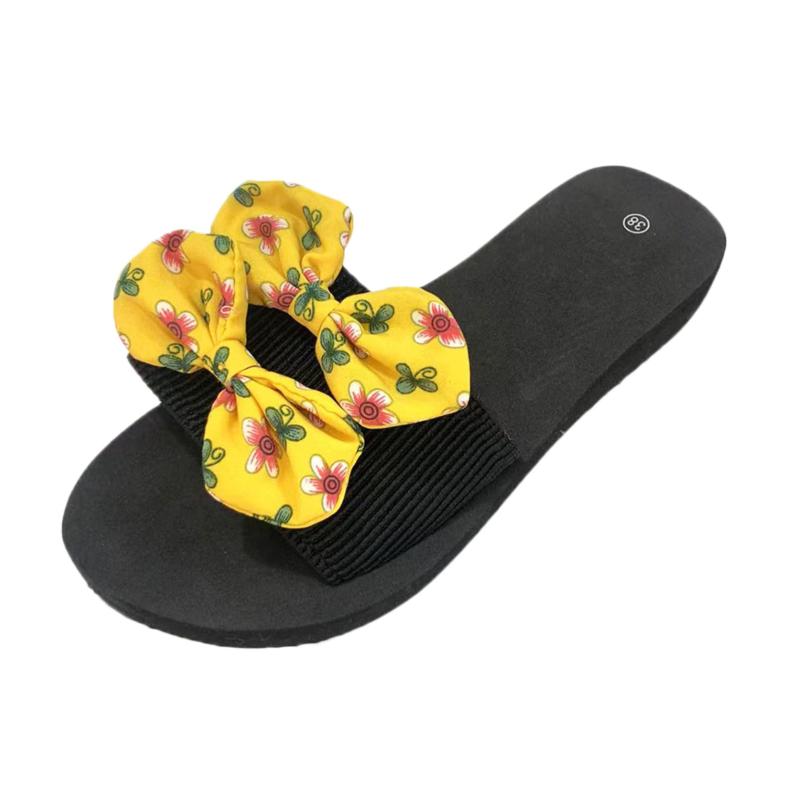 Women's Bohemian Floral Bow Slippers - Summer Open-Toe Sandals for Ladies - Comfortable Dressy Slide Shoes for Beach, Home & Casual Outings