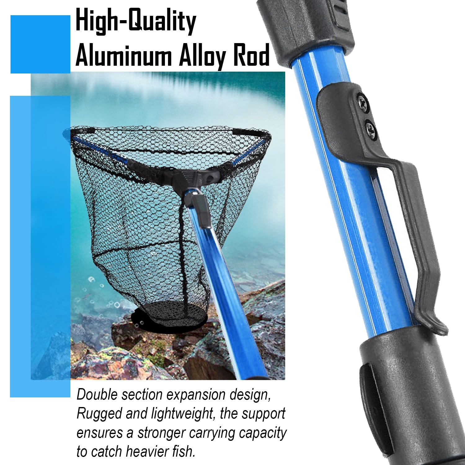 Senston Collapsible Telescoping Fishing Landing Net - Portable & Lightweight for Kayak, Salmon, Fly, Catfish, Trout Fishing - Easy Storage & Transport - Ideal for Freshwater Fishing Adventures