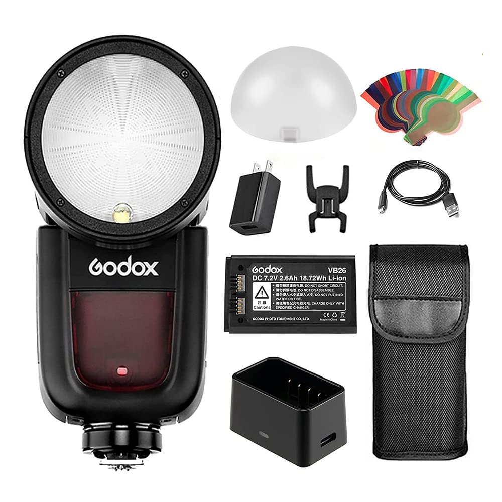 Godox V1-N Round Head Flash Speedlite for Nikon Cameras – TTL Wireless 2.4G System with AK-R11 Accessories | 7.2A/2600mAh Li-ion Battery | 1/8000 HSS & 1.5s Recycle | 10-Level LED Modeling Light – Perfect for Portrait, Wedding & Studio Photography