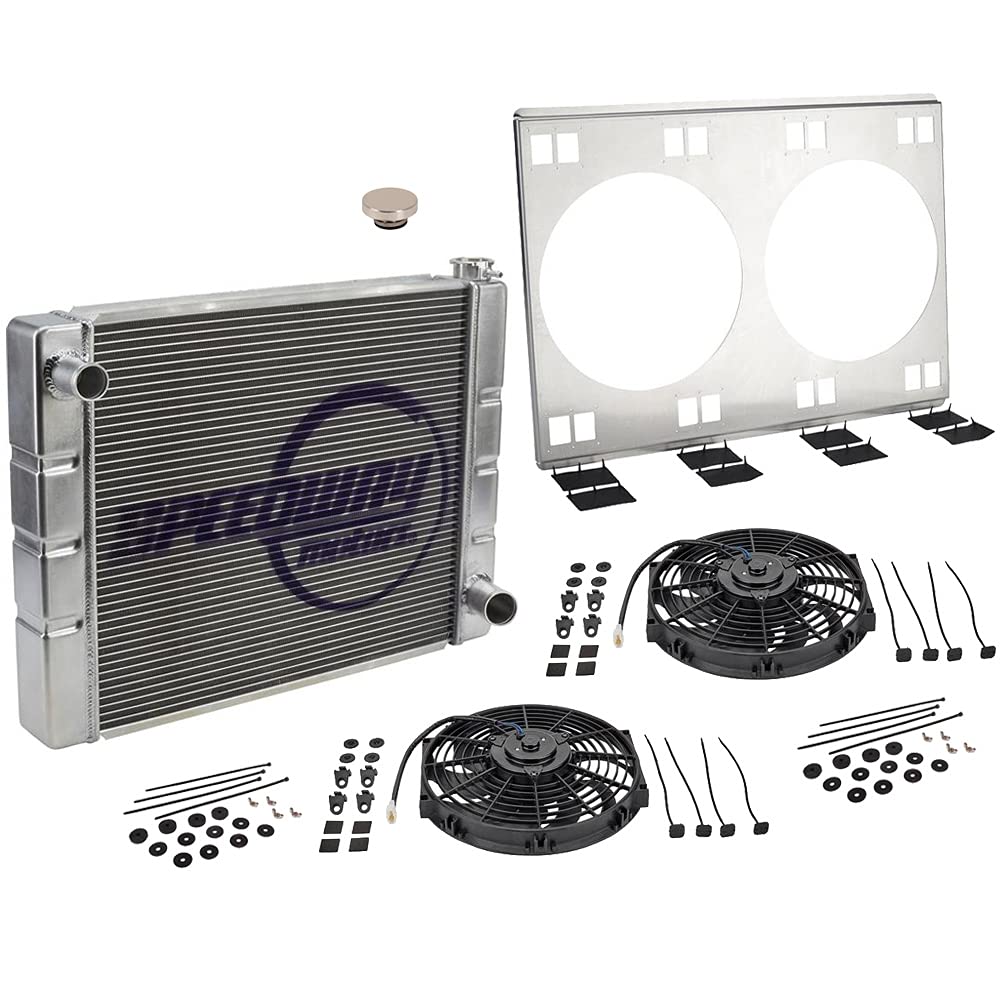 Universal SBC/BBC Radiator Kit with Dual Electric Fans - 31 Inch Aluminum Cooling System for Chevy, Ford, Hot Rod & Performance Cars - Perfect for Street Racing, Off-Road & Engine Upgrades