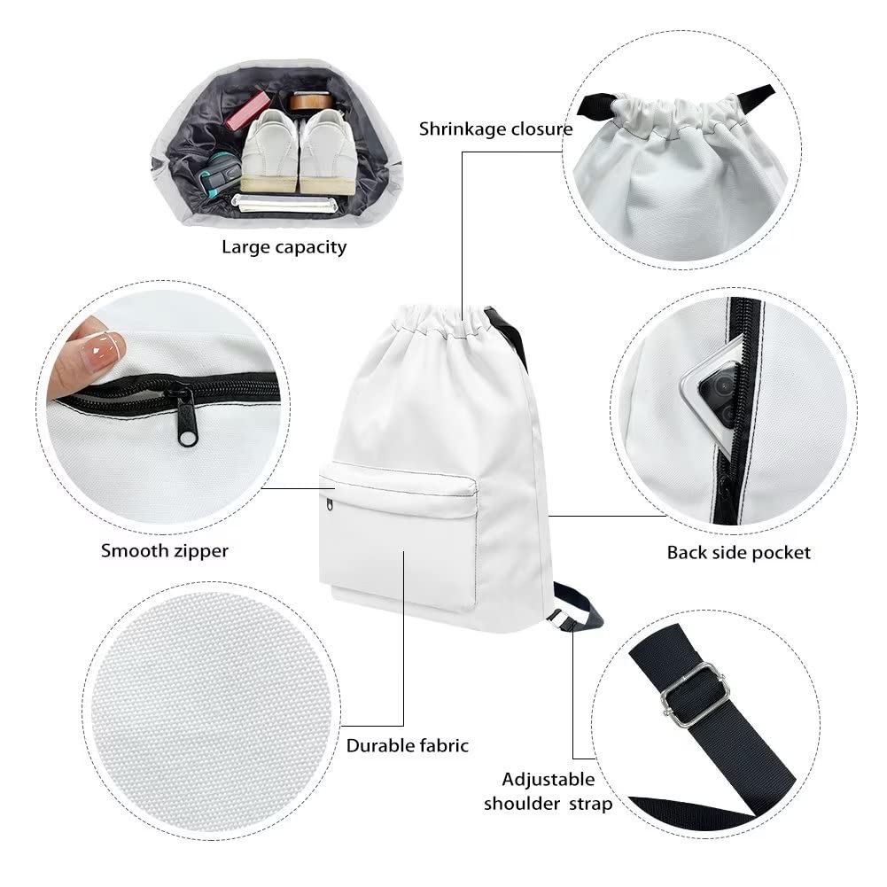 Stylish Black Daisy Pattern Drawstring Backpack with Zipper Pocket - Adjustable Waterproof Gym Bag for Men & Women | Perfect for Sports, Yoga, Camping & Daily Use