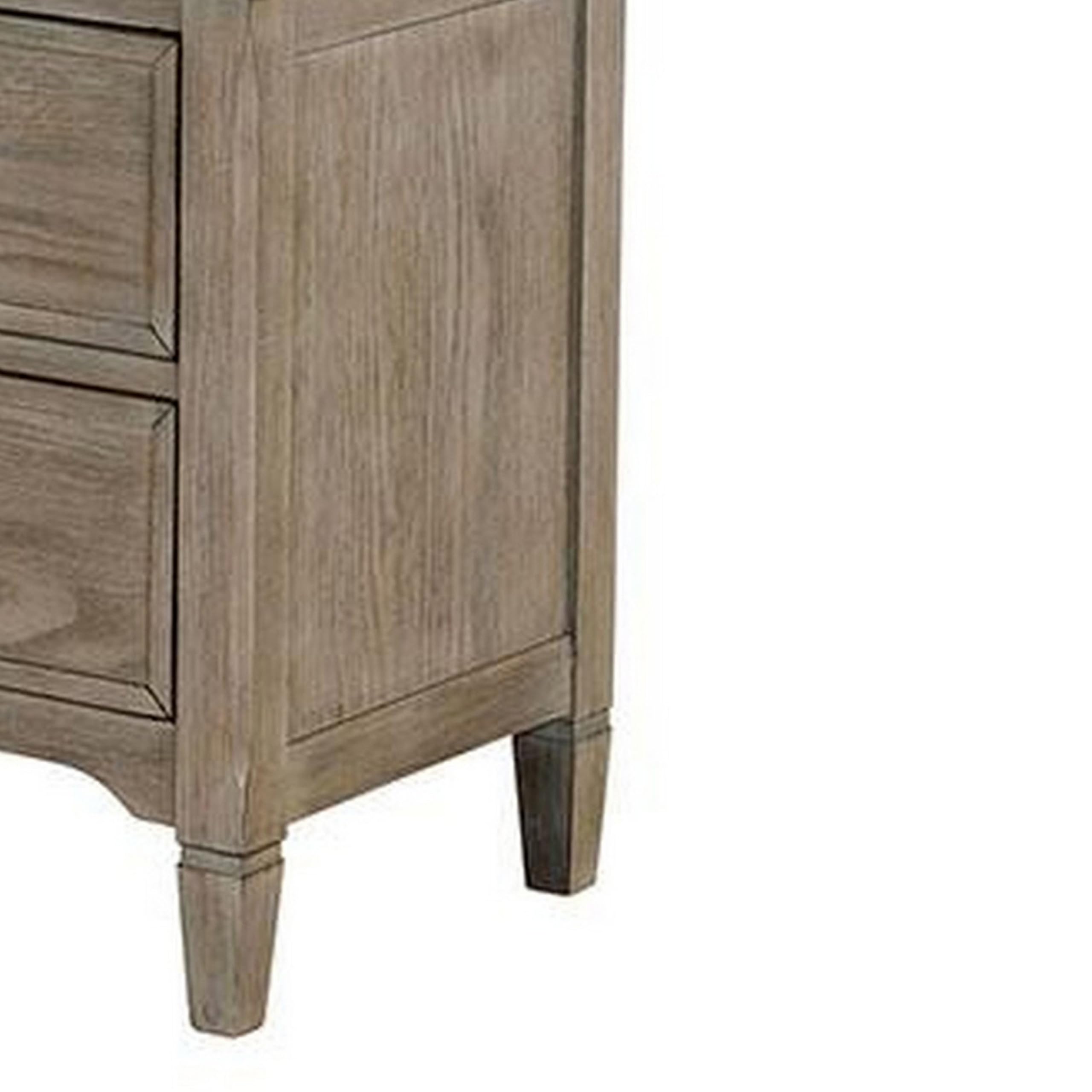 Benjara 2-Drawer Wooden Nightstand with Round Knobs - Gray Finish Bedside Table for Bedroom, Living Room & Office Furniture