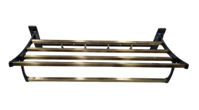 Royal Bath Premium Aluminum Folding Towel Rack - Space-Saving Bathroom Organizer with Black & Gold Finish | Perfect for Small Bathrooms, Apartments & Dorm Rooms