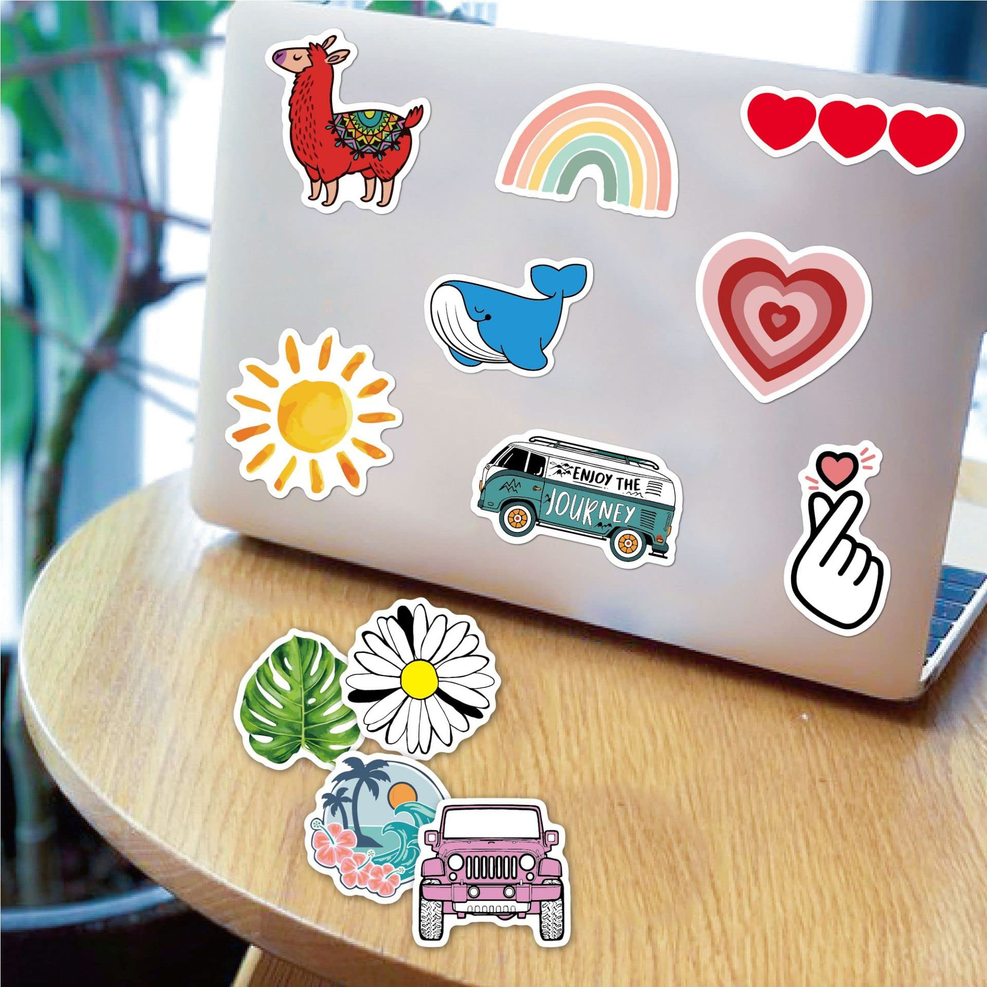 100 Pcs Waterproof Vinyl Stickers - Cute Animal, Floral & Nature Designs - Perfect for Laptop, Phone, Luggage Decoration - Great for Party Favors, Goodie Bags & DIY Crafts - Positive Vibe Motivational Stickers for Kids & Adults
