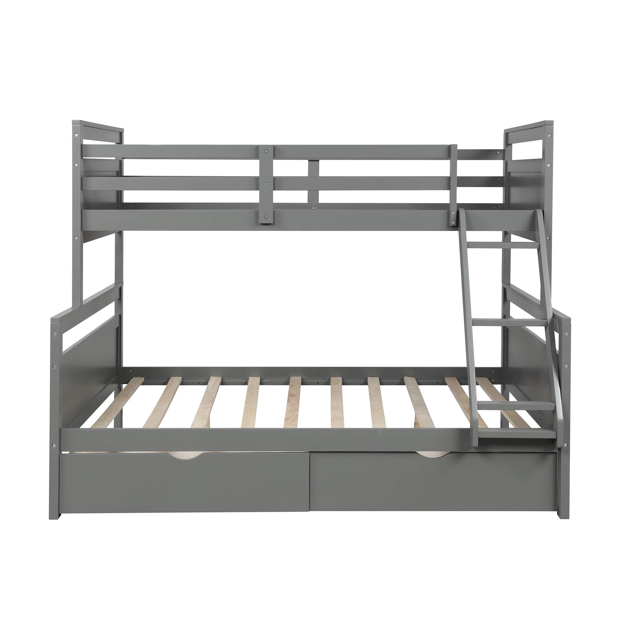 SOFTSEA Twin Over Full Bunk Beds with Storage Drawers & High Safety Guardrails - Space-Saving Kids Bedroom Furniture, No Box Spring Required (Gray) - Perfect for Small Rooms, Shared Kids' Bedrooms & Sleepovers