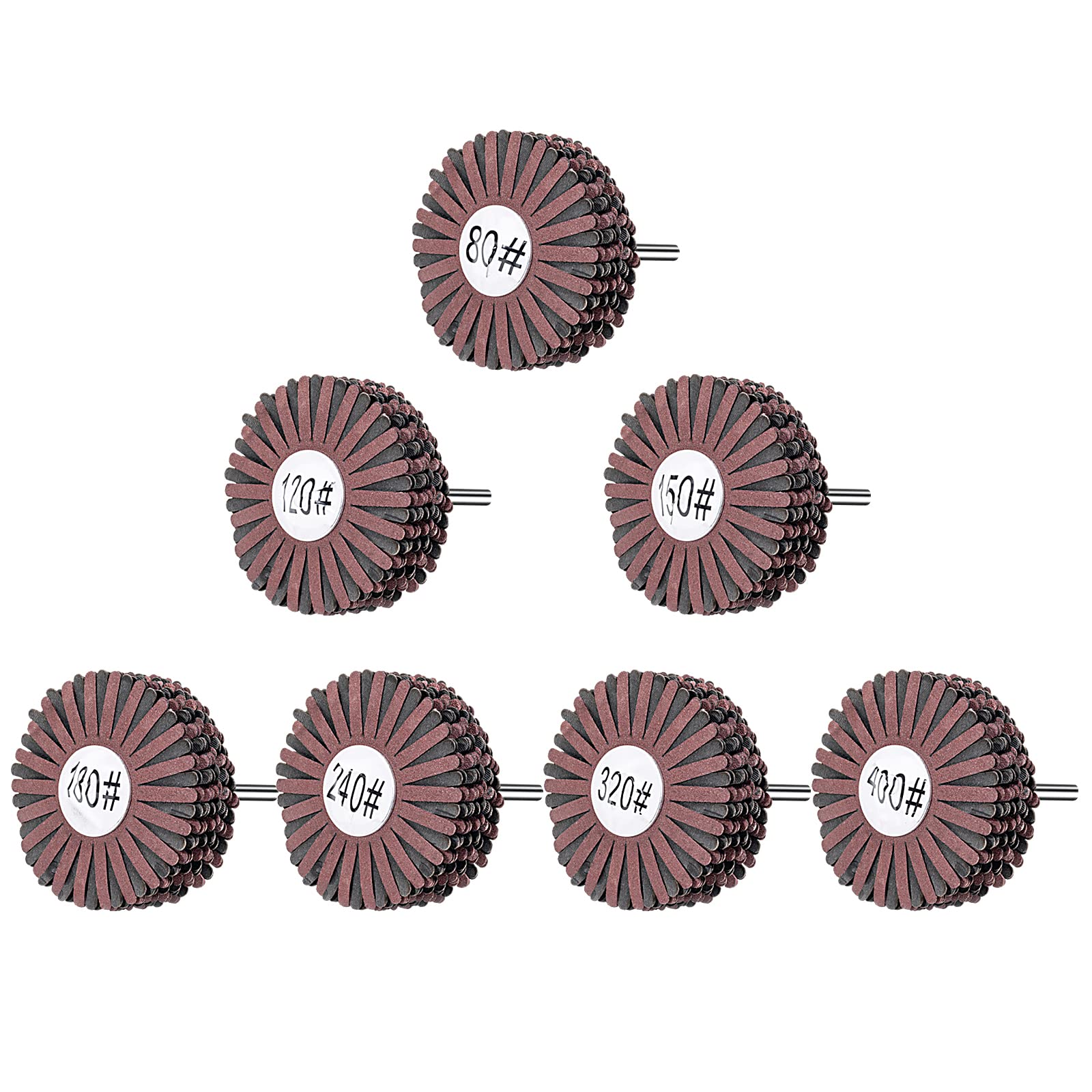7-Pack Abrasive Cloth Flap Wheel Sanding Kit - 1/4 Inch Shank for Woodworking, Root Carving, Furniture Polishing & Sanding (80-400 Grit) - Perfect for DIY Projects, Metal Finishing & Surface Preparation