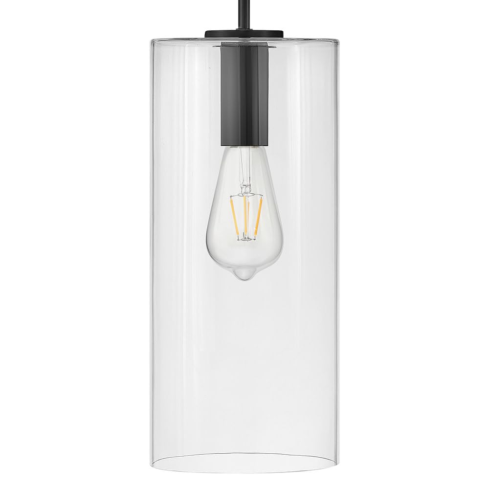 Lark Lane 83377BK Modern Black Single Cylinder Pendant Light with Clear Glass Shade - Sleek Suspended Lighting Fixture for Kitchen Island, Dining Room, or Entryway