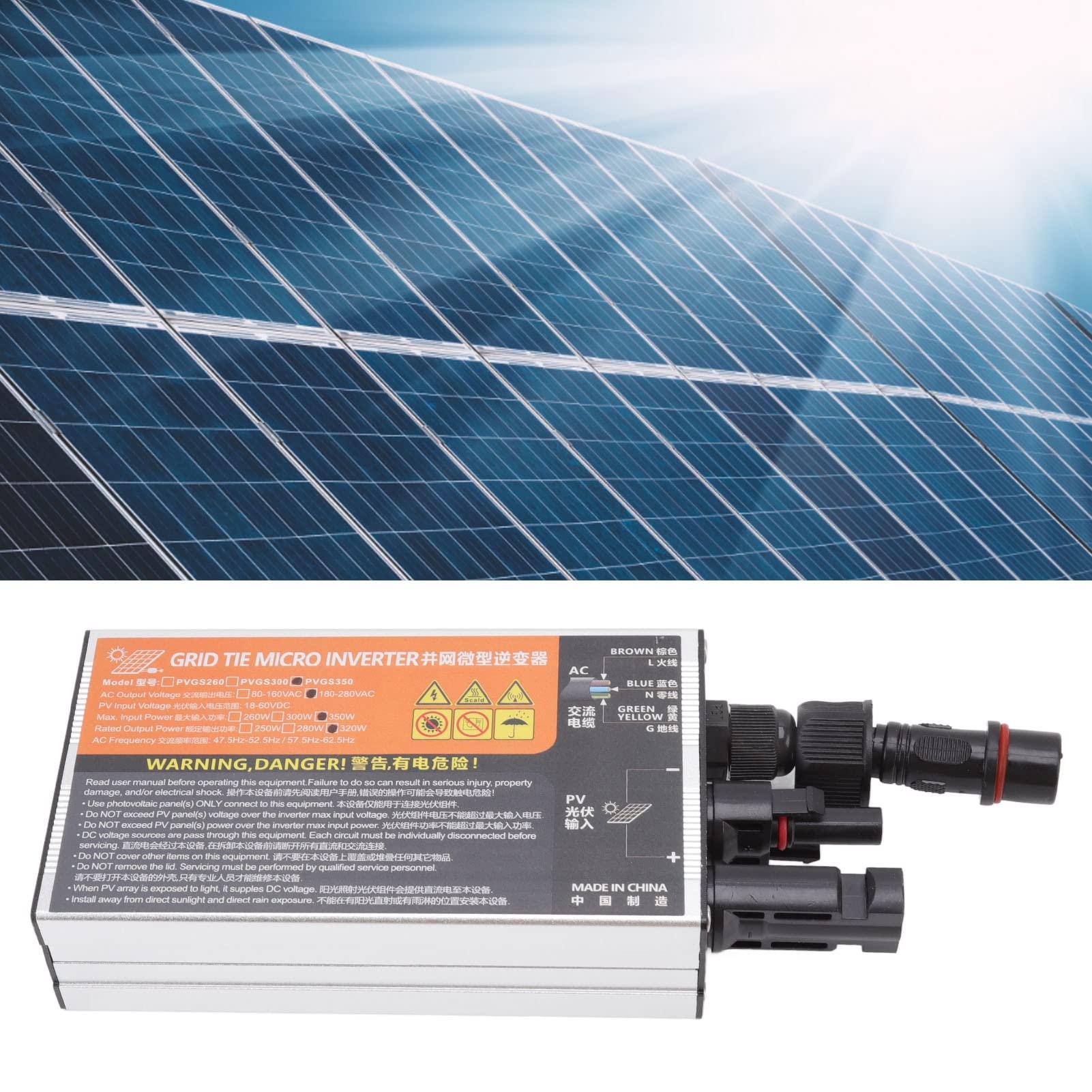 Haofy 350W Solar Micro Inverter Grid Tie - 10A High Efficiency Pure Sine Wave Inverter with 96% Conversion Rate for Home Solar Power System - Perfect for Rooftop PV Panels, Off-Grid Cabins & Renewable Energy Projects