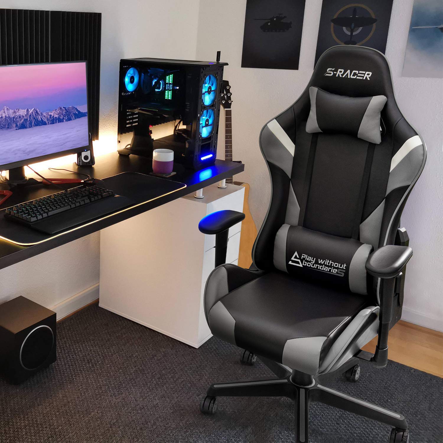 Ergonomic Video Gaming Chair for PC & Console - Comfortable Grey Gaming Seat for Long Hours Play | Perfect for Esports, Streaming & Home Office