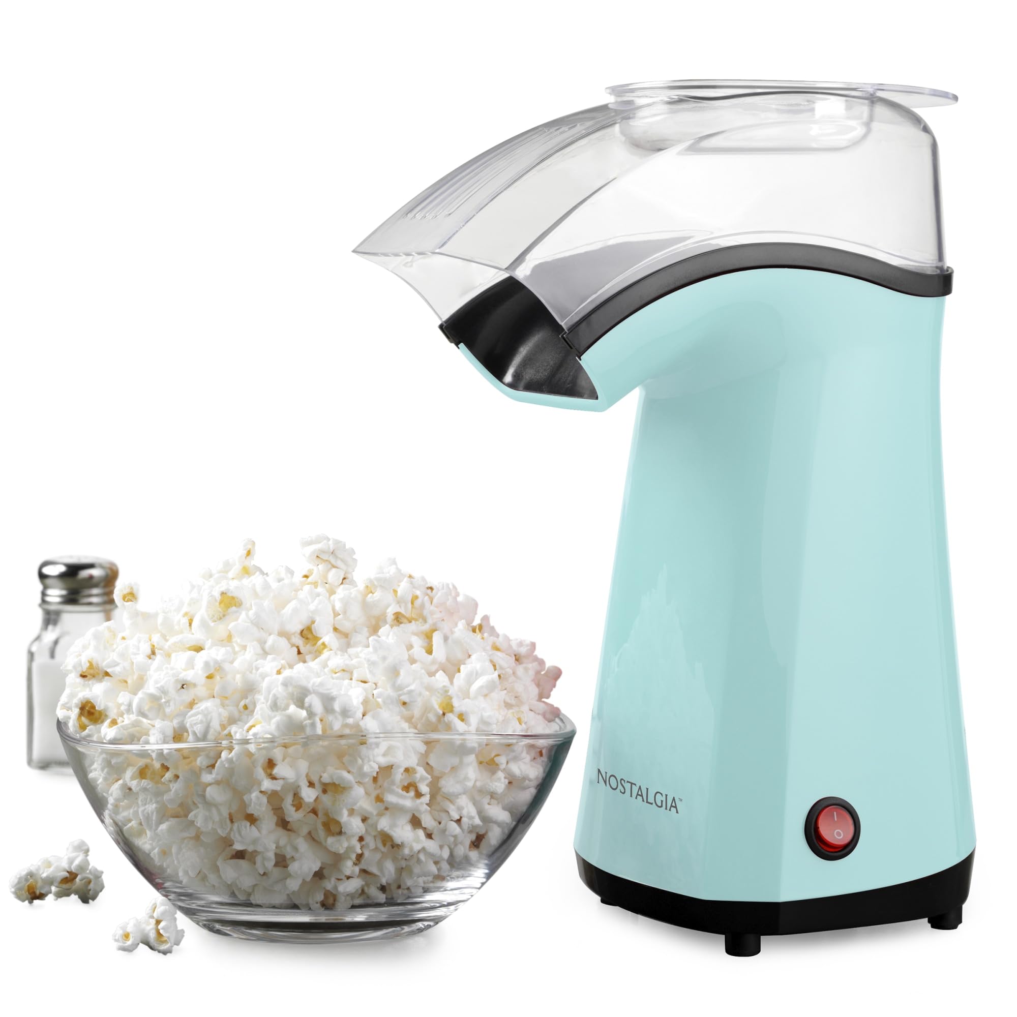 Nostalgia 16-Cup Hot Air Popcorn Maker Machine - Oil Free, Healthy Snack Maker with Kernel Measuring Cup & Butter Melting Tray, Aqua Blue - Perfect for Movie Nights, Parties & Family Snack Time