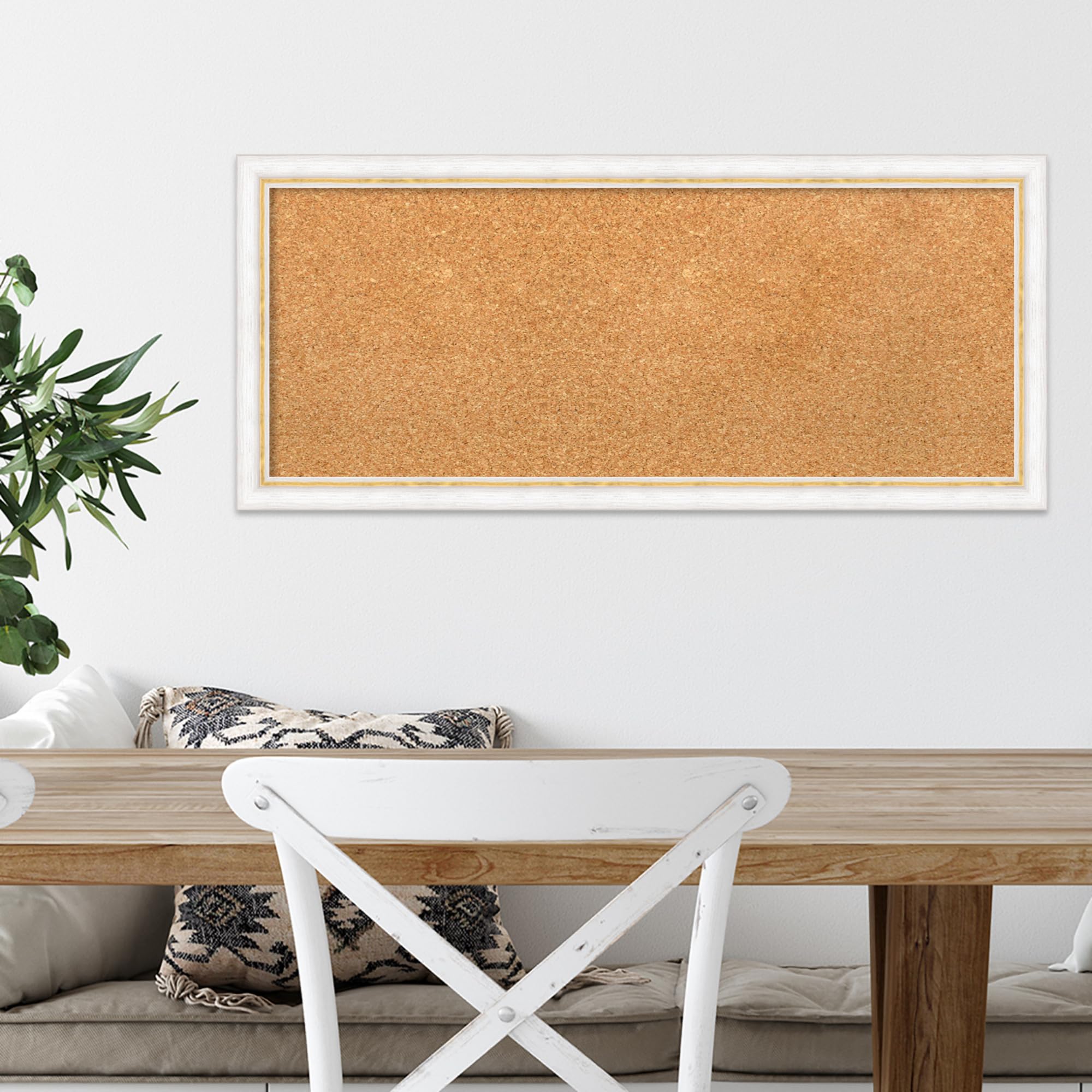 Amanti Art 14x32 Natural Cork Board with White Wood Frame - Vision Board, Office Decor & Home Organization Pinboard | Perfect for Displaying Photos, Notes & Inspirations in Home, Office or Classroom