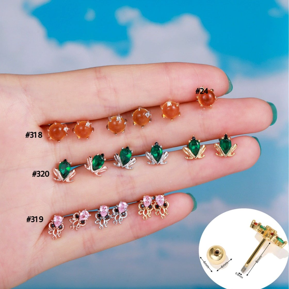 20G Frog & Octopus Cartilage Barbell Stud Earring - Body Jewelry for Cartilage, Helix, Tragus Piercing | EGD0318 | Perfect for Everyday Wear & Unique Style