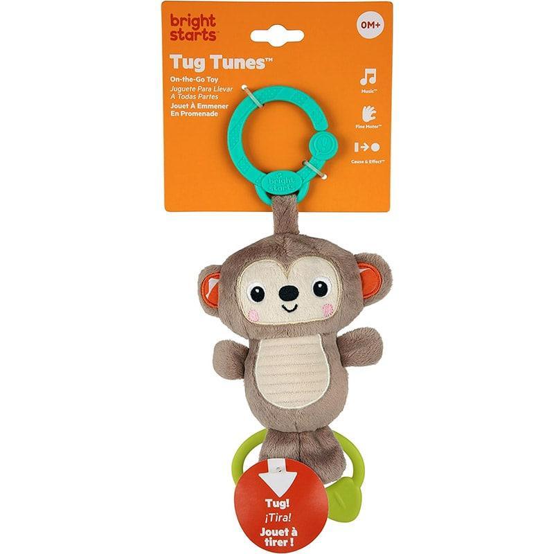 Bright Starts Tug Tunes On the Go Musical Monkey Baby Toy - Interactive Plush Animal with Lights & Sounds for Infants & Toddlers - Perfect for Car Seat, Stroller & Playtime Entertainment
