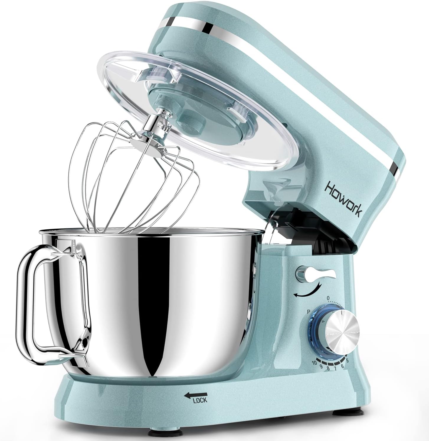 HOWORK 6.5QT Stand Mixer - 10+ Speed Electric Kitchen Mixer with Stainless Steel Bowl, Dough Hook, Wire Whip & Beater - Perfect for Baking, Cooking & Meal Prep - Ideal for Home Bakers & Cooking Enthusiasts (Blue)