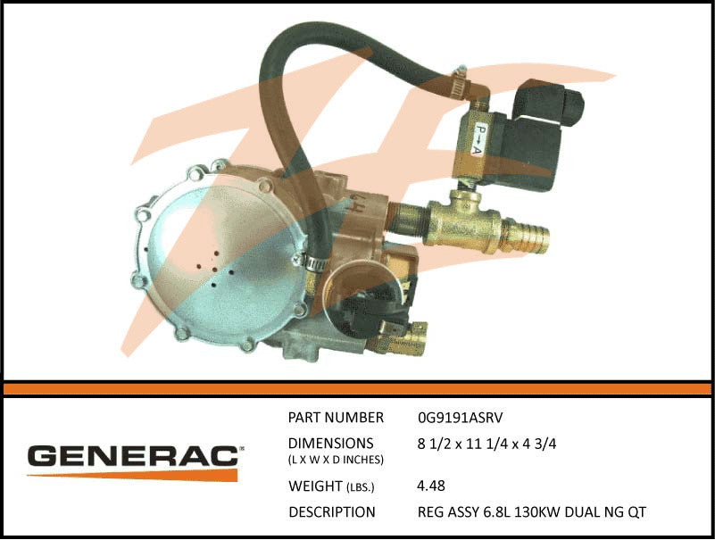 Generac 0G9191ASRV Fuel Regulator Assembly for 6.8L 130kW Natural Gas Generators - Replacement Part for Generac Standby Power Systems - Perfect for Home Backup Power & Emergency Use