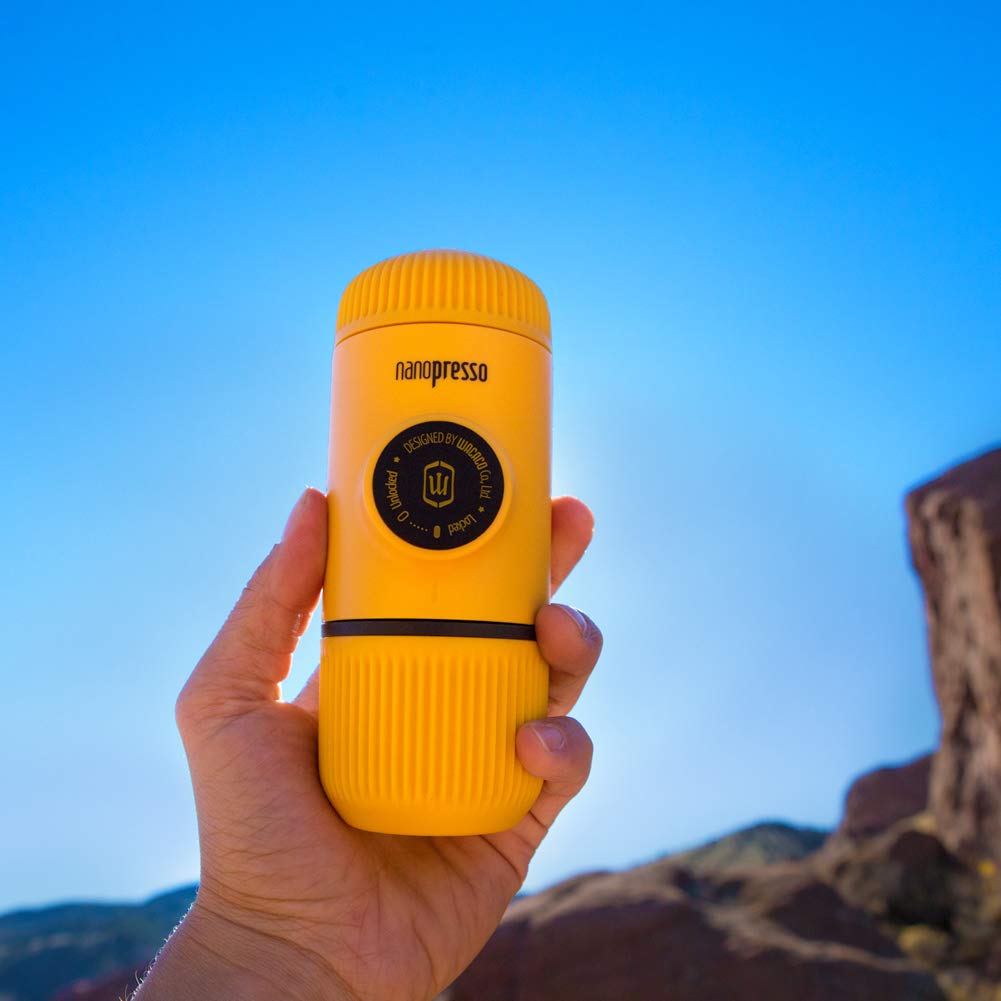 WACACO Nanopresso Portable Espresso Maker - 18 Bar Pressure Manual Coffee Machine for Travel, Camping & Hiking | Upgrade Version of Minipresso | Compact & Lightweight | Perfect for Outdoor Adventures, Office & Home Use | Yellow