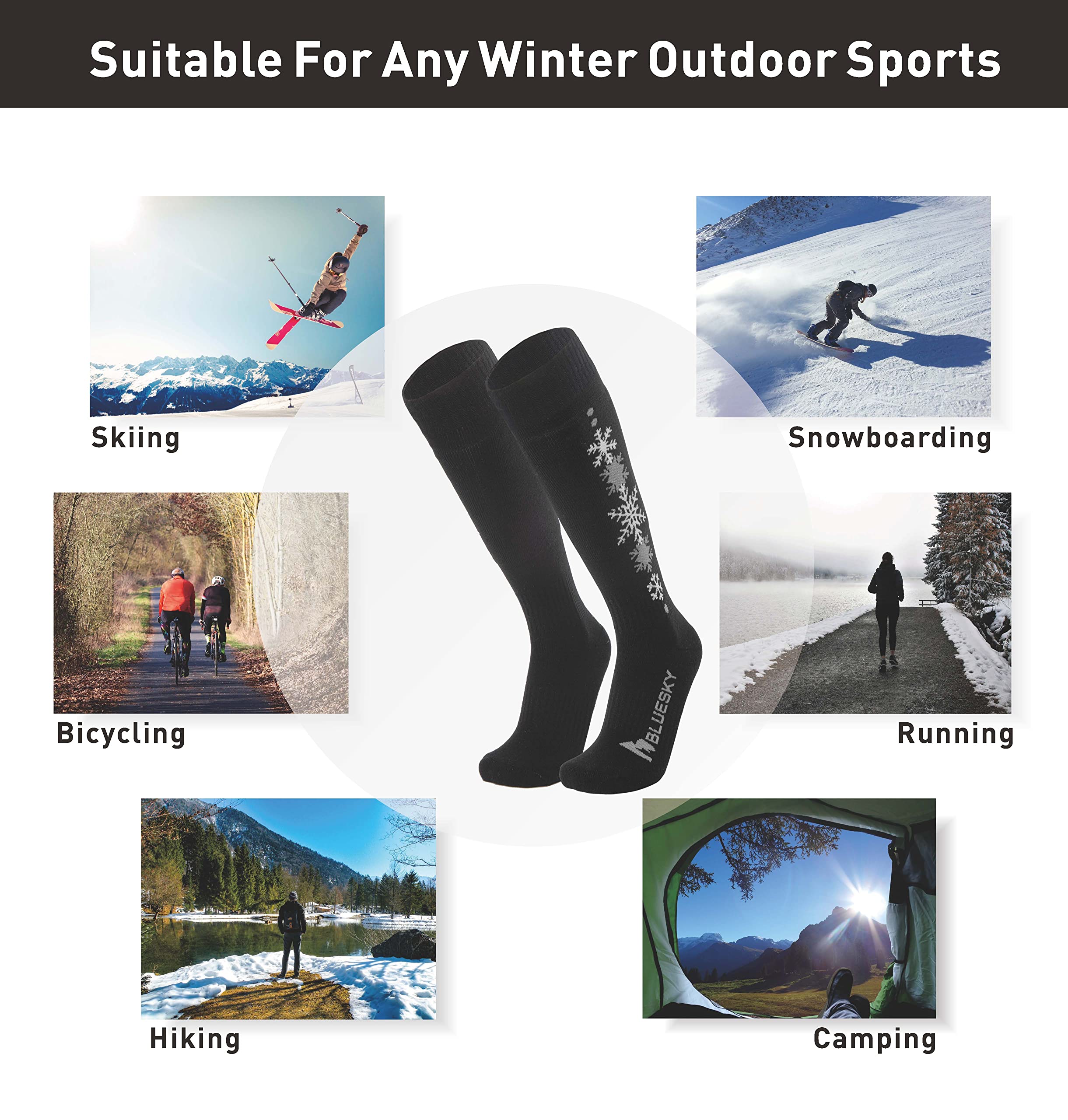Premium Merino Wool Ski & Hiking Socks for Men & Women - Warm Thermal Winter Snowflake Design - Perfect for Skiing, Snowboarding & Outdoor Adventures