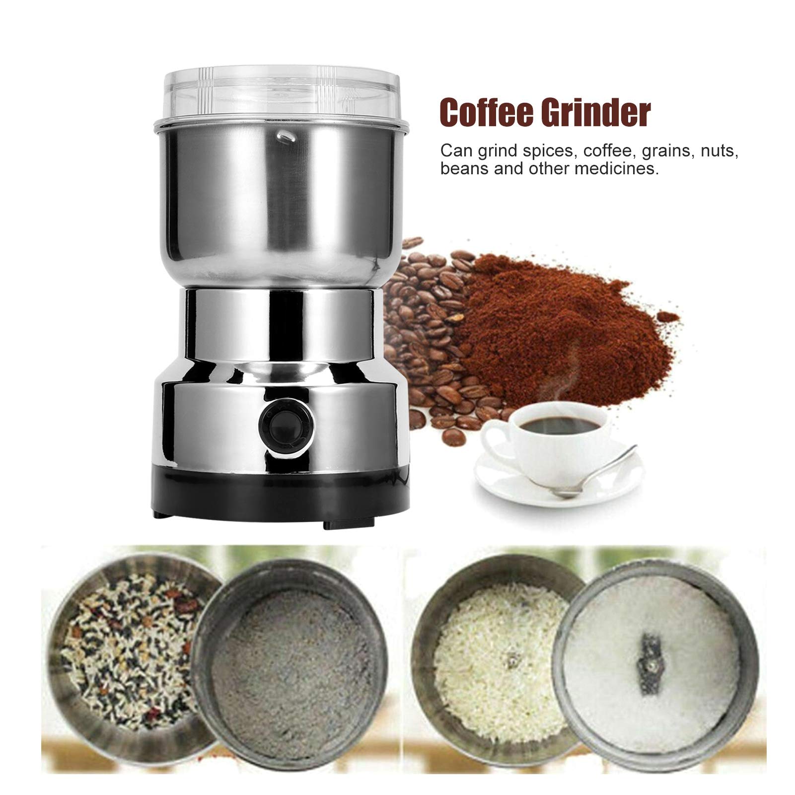 Premium Electric Coffee Grinder - Stainless Steel Blade for Coffee Beans, Nuts, Spices & Herbs | Fast & Quiet Grinding | Perfect for Home Kitchens, Cafes & Camping (US Stock)