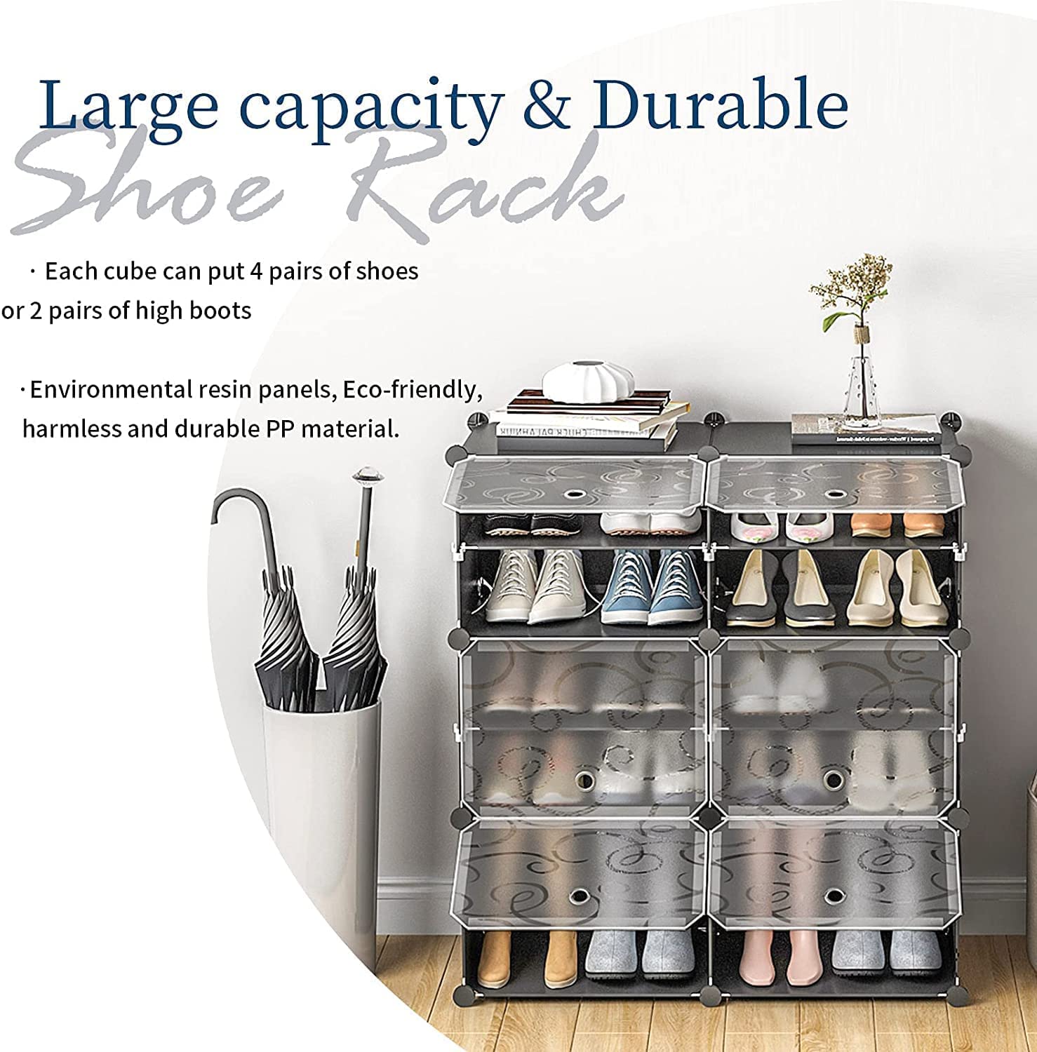96 Pairs Expandable Stackable Shoe Rack Organizer - Space Saving Shoe Storage Cabinet with Hooks & Side Shelf for Entryway, Closet, Bedroom - Black (Perfect for Small Spaces & Home Organization)