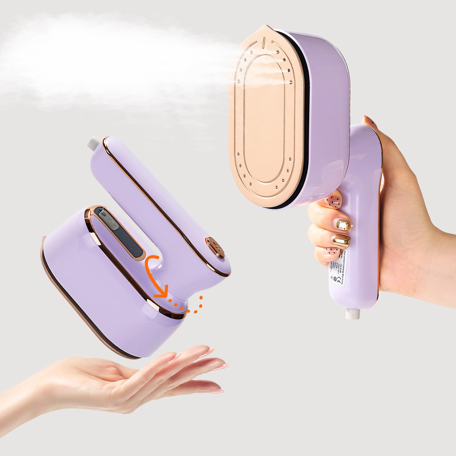 BYMECOST Mini Travel Steamer Iron - Portable Handheld Clothes Steamer 1000W Fast Heating (5 Seconds) with 180° Rotatable Nozzle - Perfect for Travel, Business Trips & Home Use (Purple)