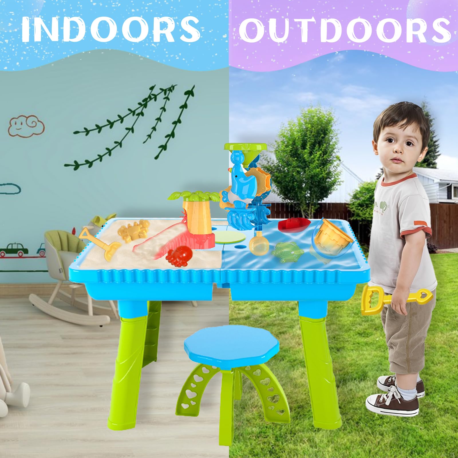 Best Water Table for Toddlers - Outdoor Beach Toys Set with Animal Molds, Chairs & Puzzle Hands-on Games - Perfect Summer Gift for Boys & Girls Ages 3-6 - Backyard, Pool & Beach Water Play Activities