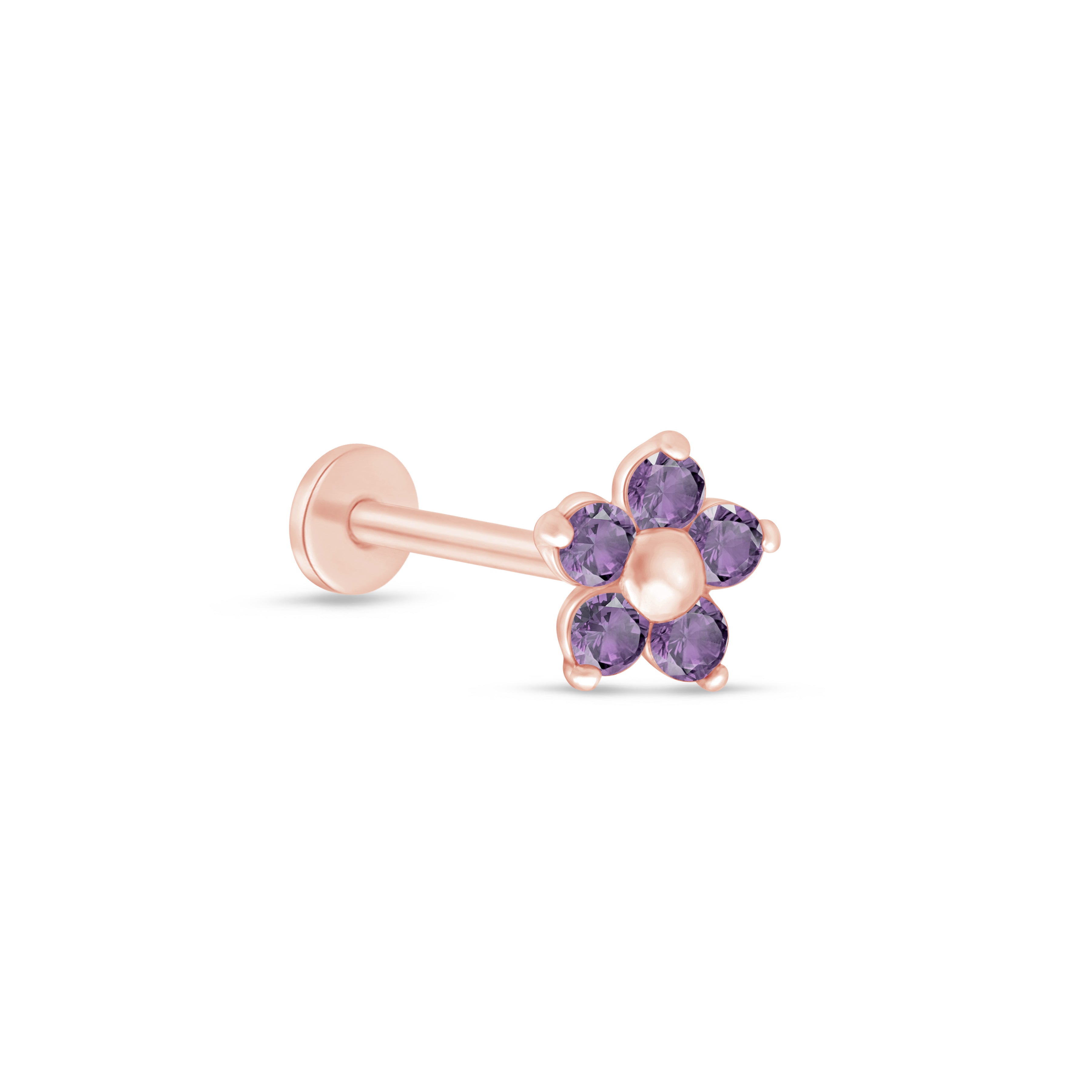 14K Rose Gold Amethyst Flower Stud Earrings for Women - Elegant Floral Jewelry for Everyday Wear, Gifts & Special Occasions