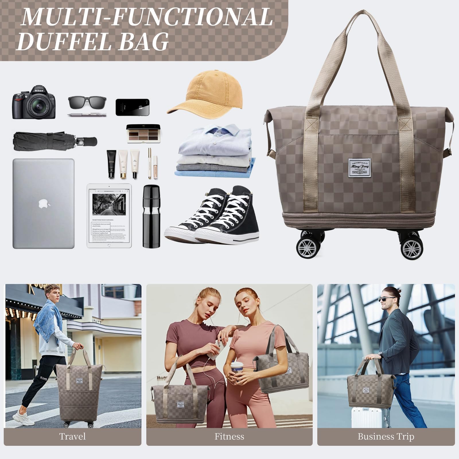 Expandable Rolling Duffle Bag with Wheels & Shoe Compartment - Travel & Weekender for Men & Women