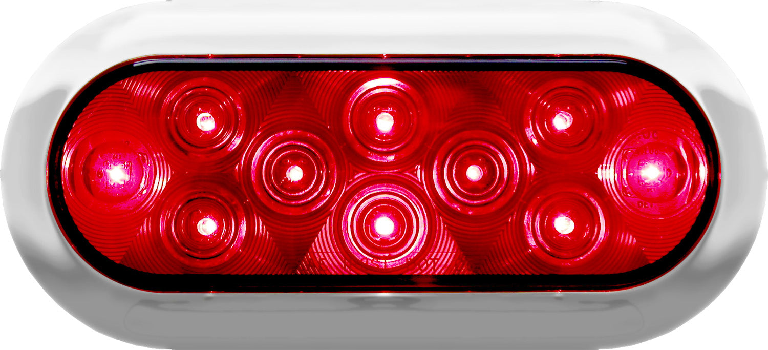 Piranha® LED V423XR 4 12V Red Kit with Bezel - 3-Piece LED Surface Mount Oval Stop, Turn & Tail Light with Chrome Bezel for Trucks, Trailers & Motorcycles - Durable Waterproof Vehicle Lighting
