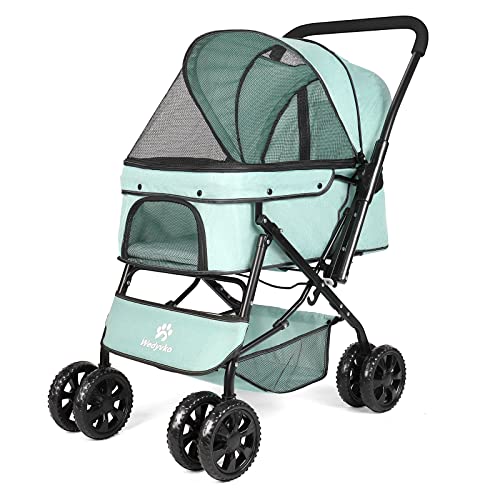 Premium Pet Stroller for Medium Dogs & Cats - Reversible Handle, 360° Rotating Wheels, Breathable Mesh Windows - Perfect for Outdoor Walks, Vet Visits & Shopping Trips (Green)
