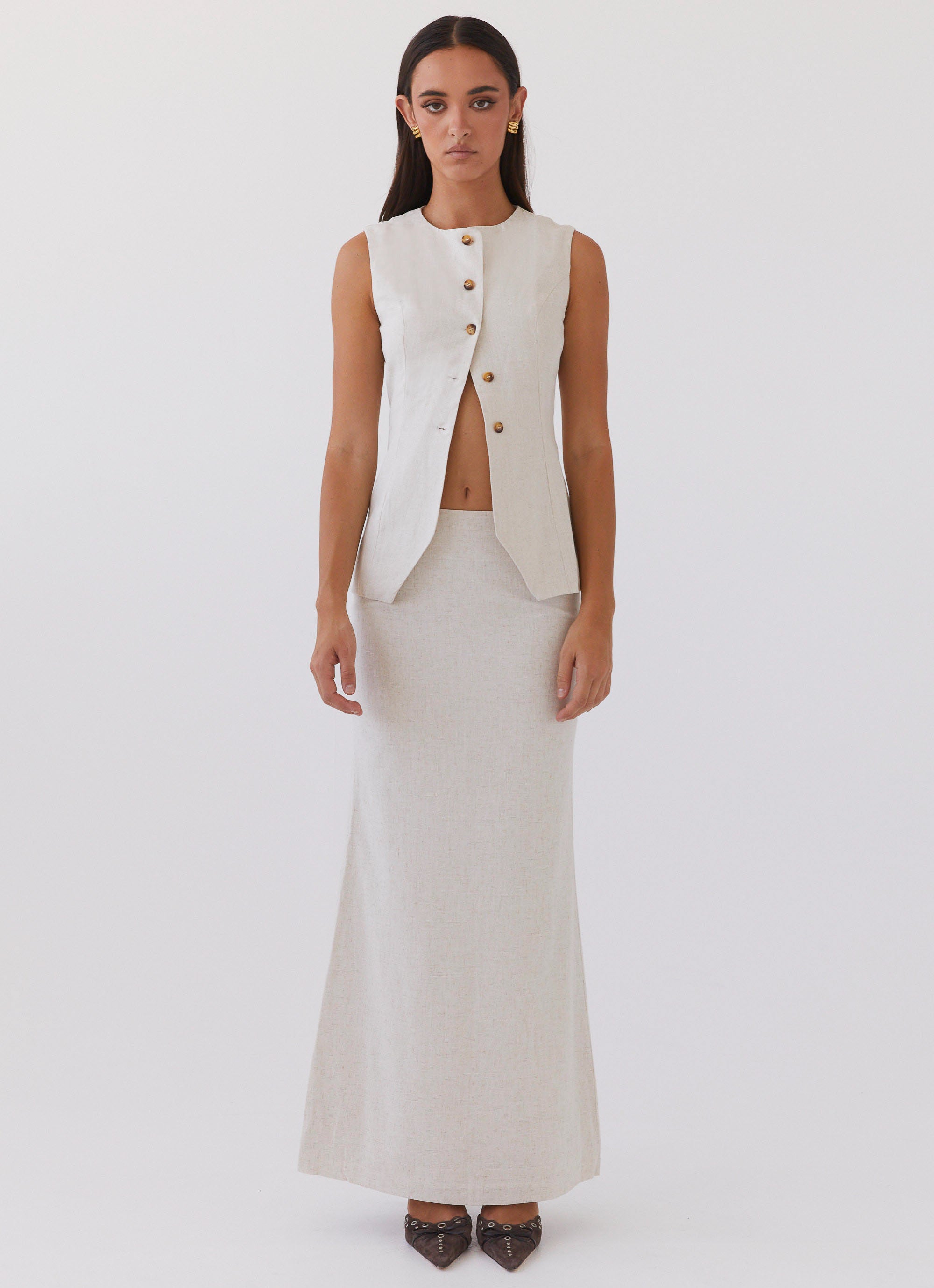 Born For Bordeaux Linen Midi Skirt in Oatmeal - Elegant Summer Skirt for Women | Perfect for Beach Vacations, Brunch Dates & Casual Outings