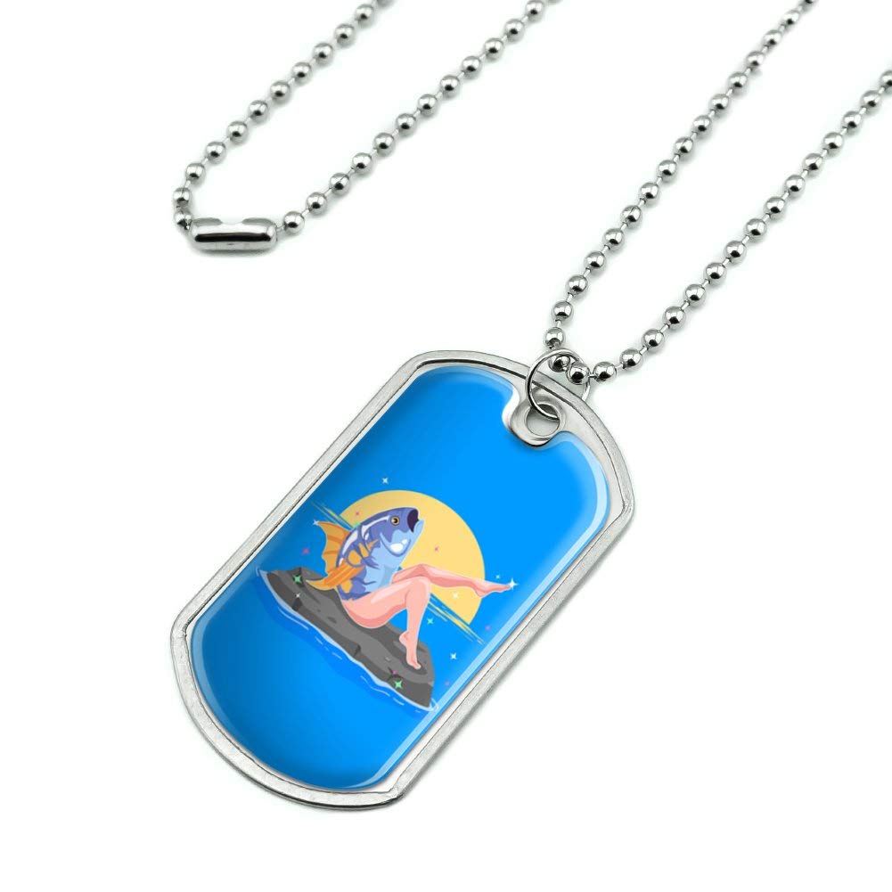 GRAPHICS & MORE Reverse Mermaid with Tuna Head Military Dog Tag Pendant Necklace - Unique Gothic Jewelry for Cosplay, Halloween Costume & Alternative Fashion