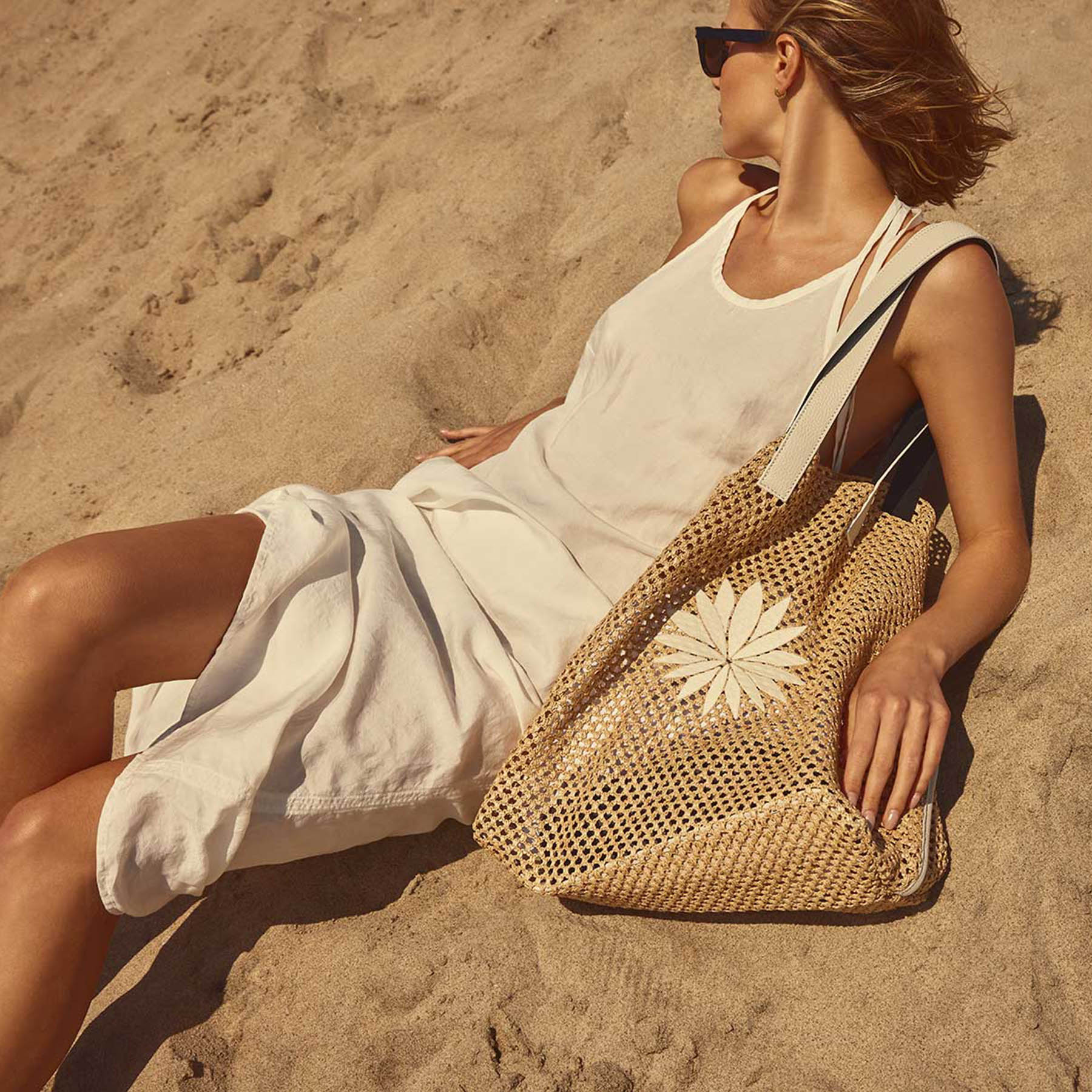 Lotus Raffia Tote Bag - Natural White Sand Color - Perfect for Beach, Shopping & Summer Outings