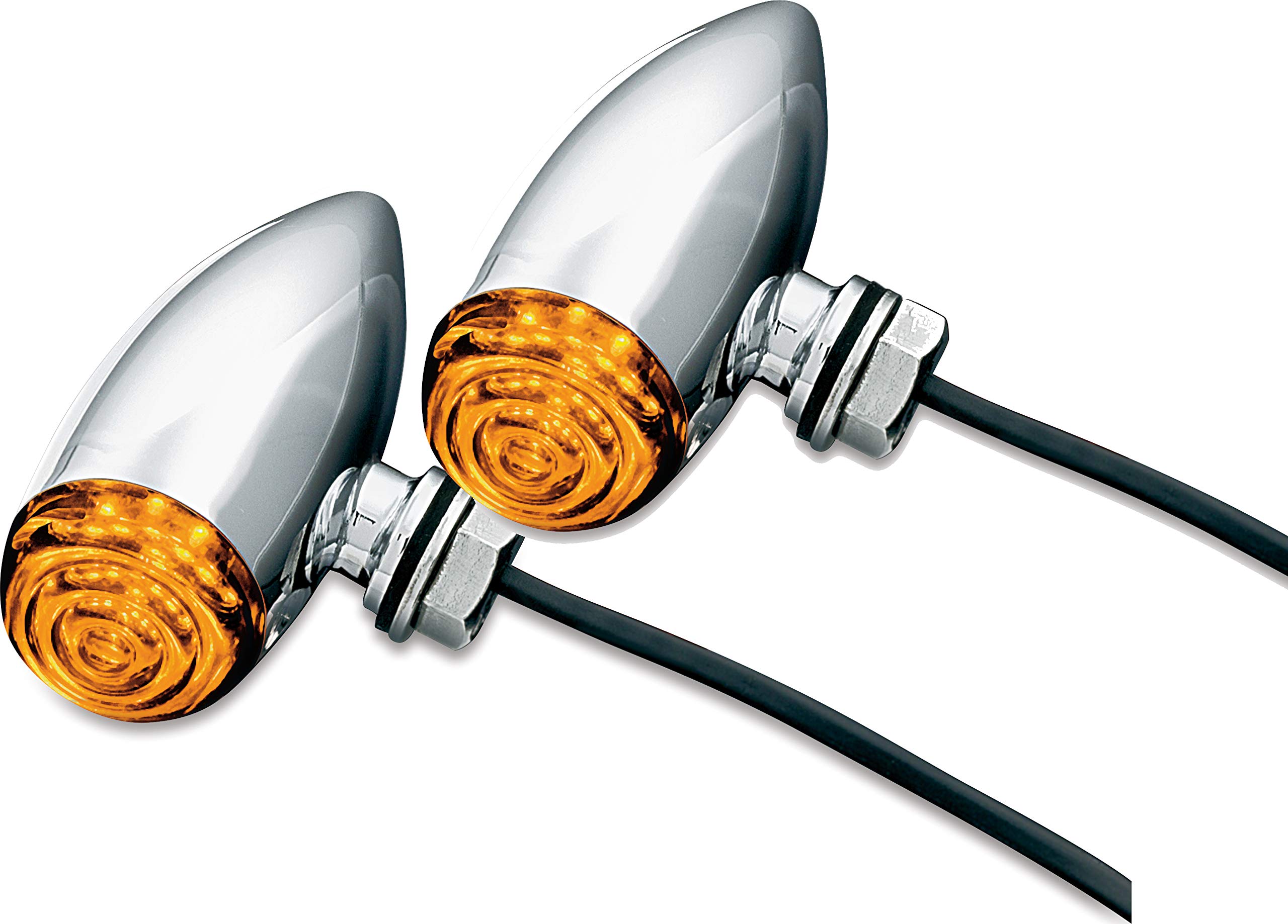 Kuryakyn 2500 LED Mini Bullet Motorcycle Turn Signal Lights - Amber Chrome Auxiliary Marker Lights (1 Pair) for Enhanced Visibility & Safety on Night Rides
