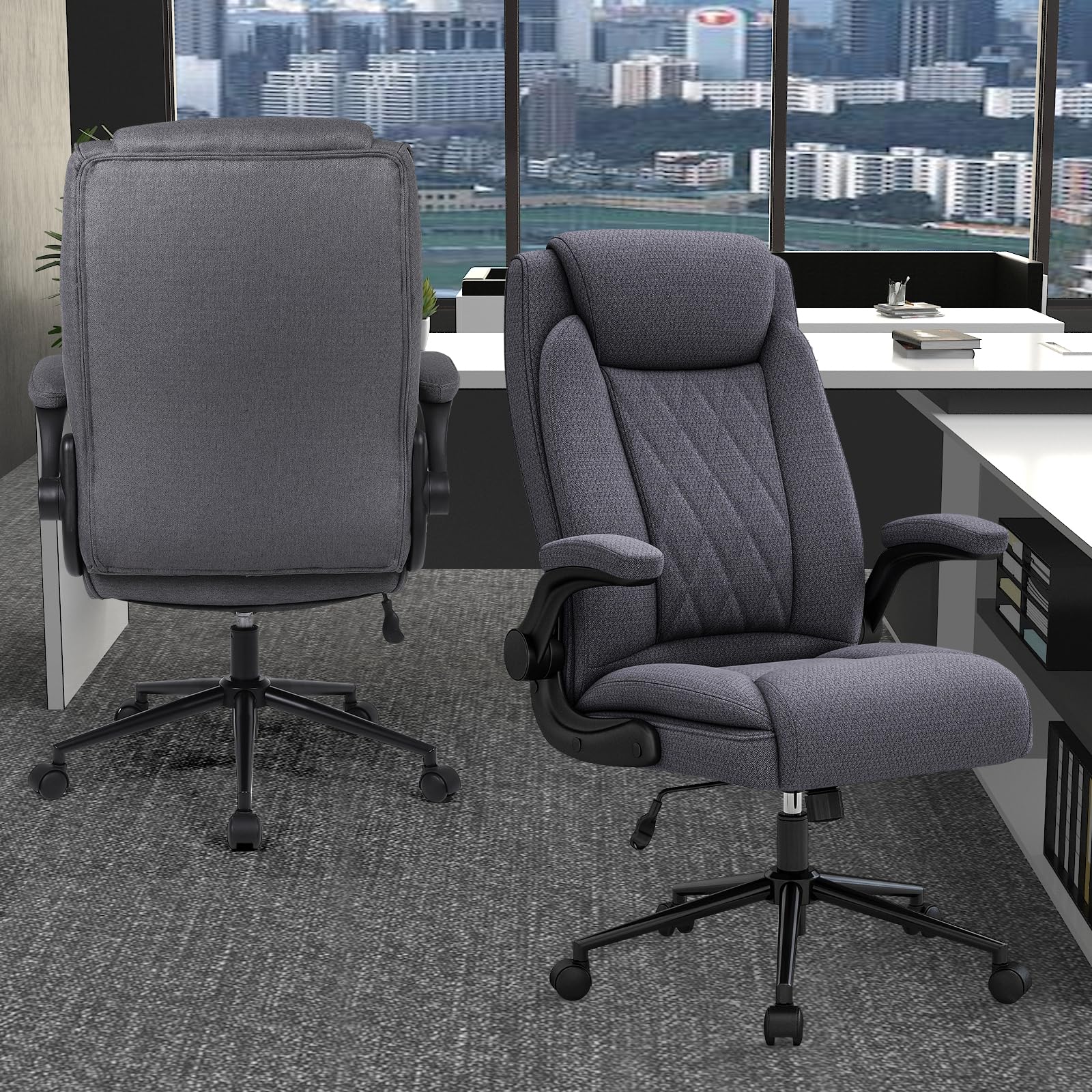 Big and Tall Office Chair - Heavy Duty 400 lb Capacity Executive Desk Chair for Large Men, Breathable Fabric High Back with 120° Tilt & Flip-Up Arms - Perfect for Home Office, Gaming, and Professional Workspaces
