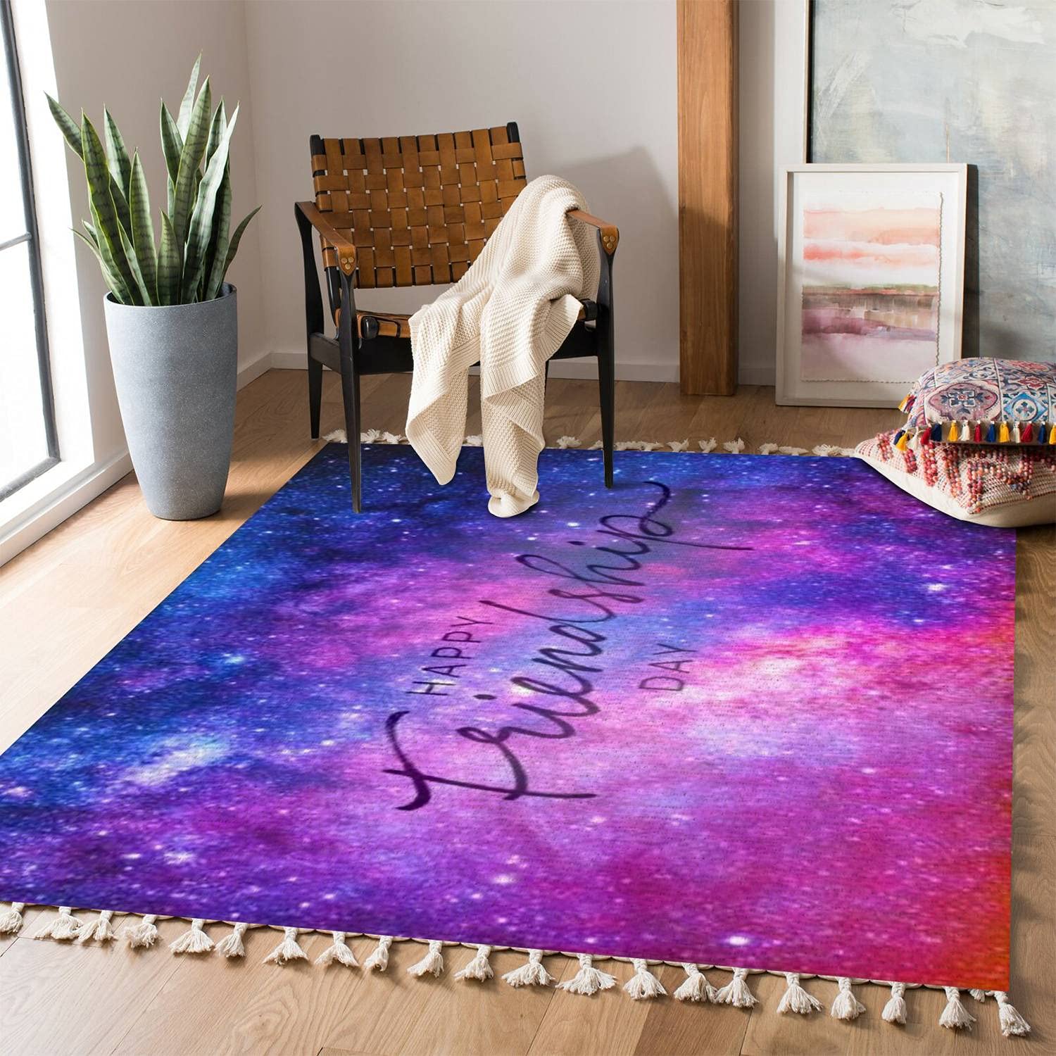 Boho Friendship Day Typographic Area Rug - Minimalist Indoor Outdoor Carpet for Living Room, Bedroom, Patio, Hallway - Perfect for Boho Decor, Housewarming Gifts & Cozy Home Accents