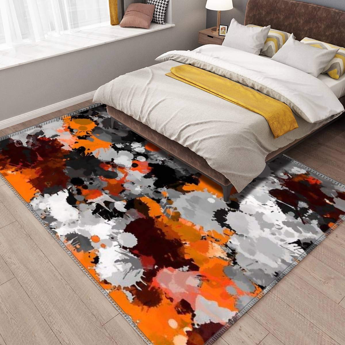 Orange and Grey Paint Splatter Area Rug 5x8 Feet - Soft Non-Slip Living Room Bedroom Rug for Home Decor, Durable Indoor Floor Mat for Dining Room, Playroom & Under Sofa - Perfect for Modern Housewarming Gifts