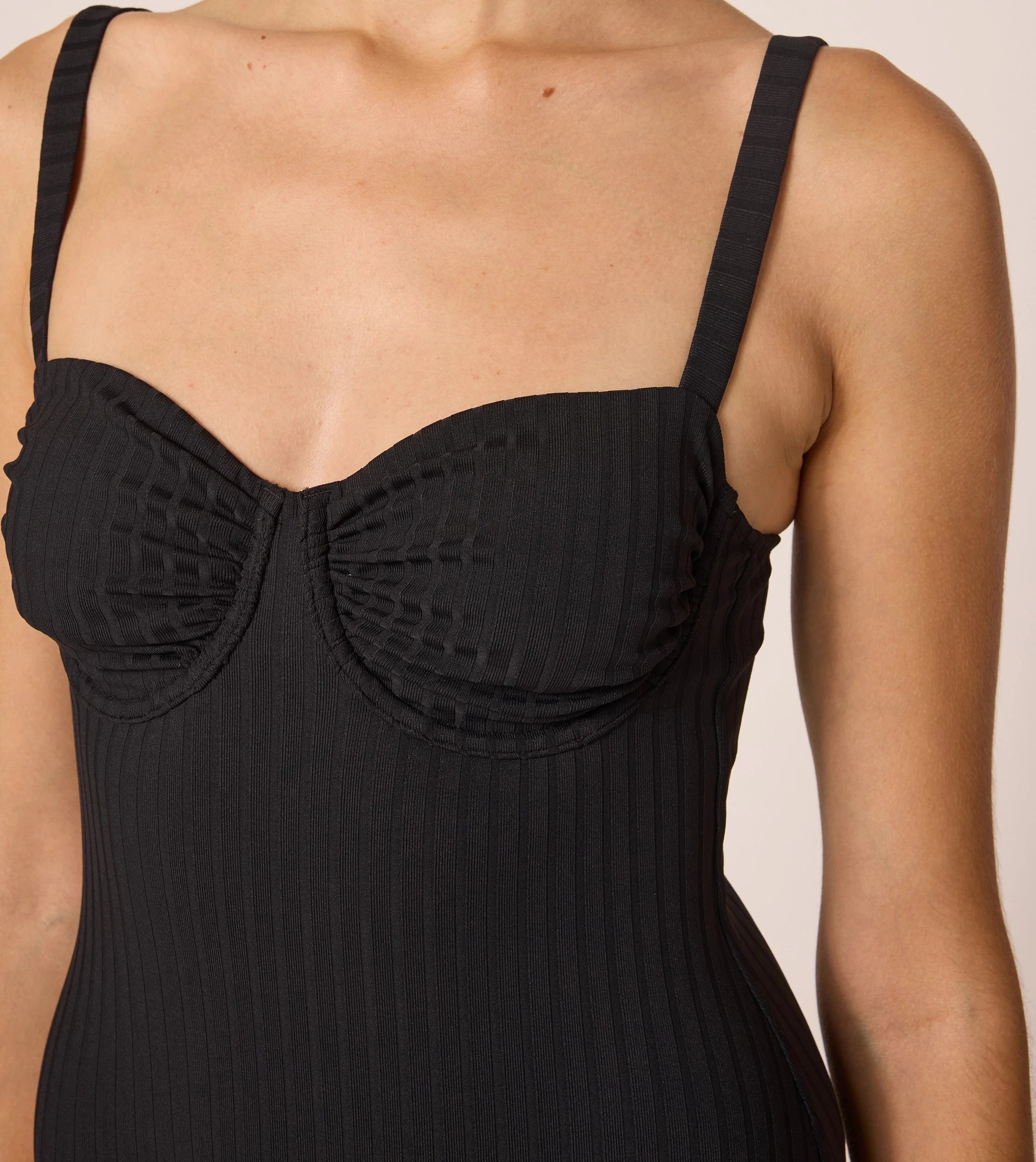 Elegant Black Rib Dahlia One Piece Swimsuit - Perfect for Beach Vacations, Pool Parties & Summer Getaways
