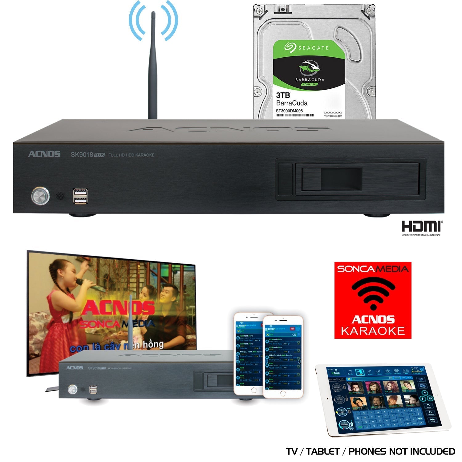 ACNOS SK9018PLUS Vietnamese Karaoke System with 3TB Hard Drive, 60,000 Songs, WiFi & YouTube Support - Perfect for Home Parties, Family Gatherings & Entertainment