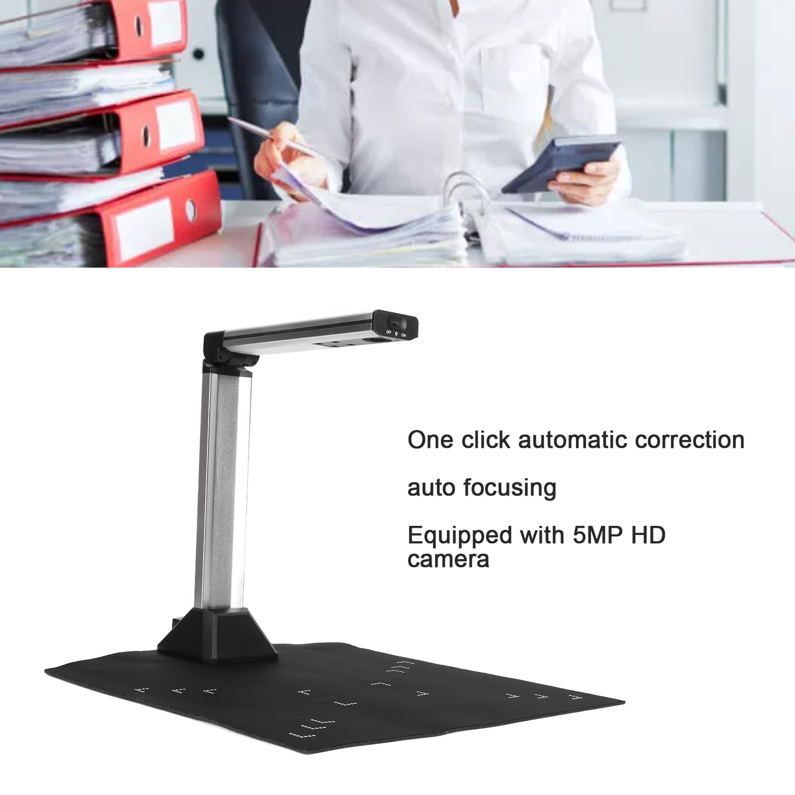 Professional A4 Book & Document Scanner - 5MP High Definition Auto-Focus USB Camera with OCR Technology | Portable for Office, Library & Home Use