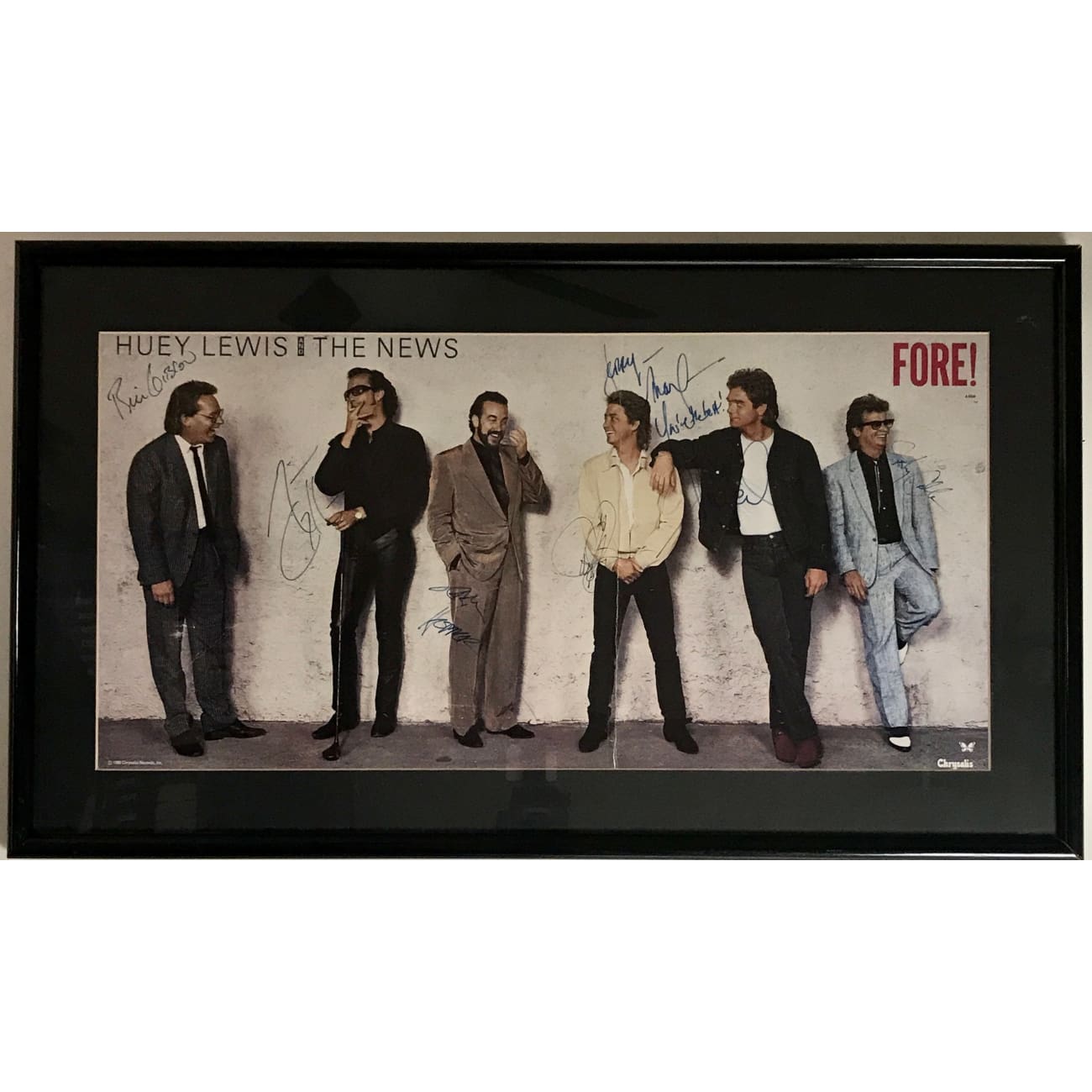 Huey Lewis & The News Fore! Autographed Poster - Signed by Full Band - Vintage Music Memorabilia for Fans & Collectors - Perfect for Home, Office, or Music Room Decor