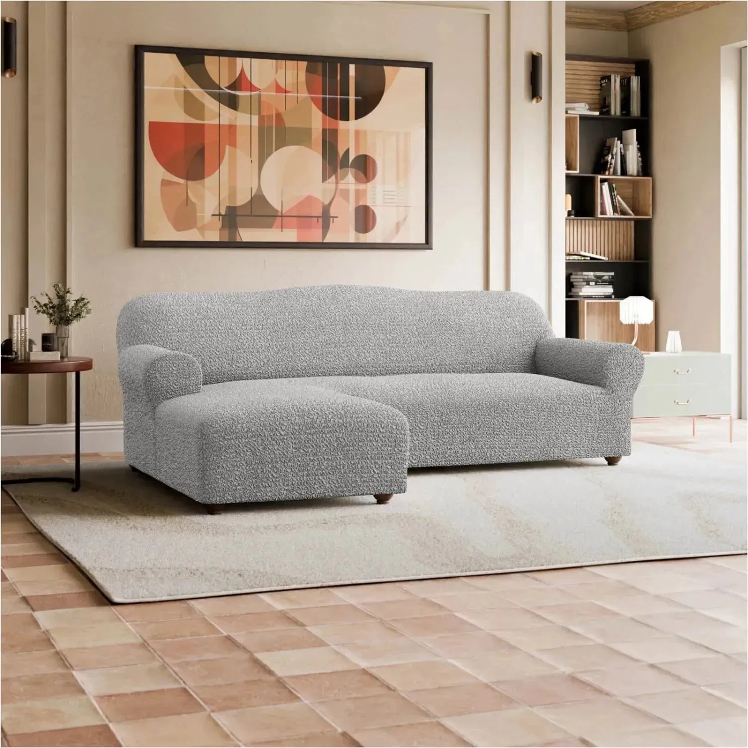L Shaped Sofa Slipcover with Left Chaise - Mille Righe Collection | Stretchable Furniture Protector for Sectional Couches | Perfect for Living Room, Family Room & Home Theater