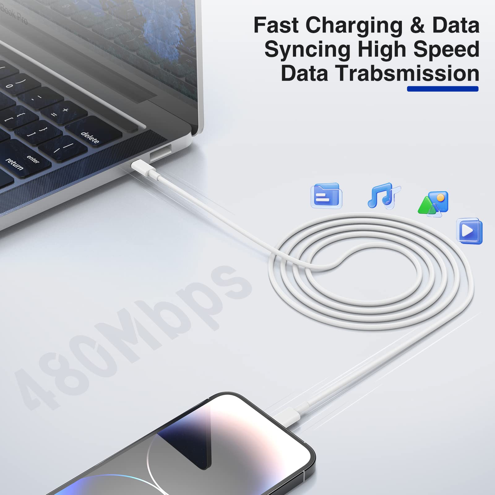 10ft Fast Charging USB C to Lightning Cable for iPhone 14/13/12/11 Pro Max & iPad - 20W Wall Charger Included (2-Pack) | Perfect for Home, Office & Travel Charging