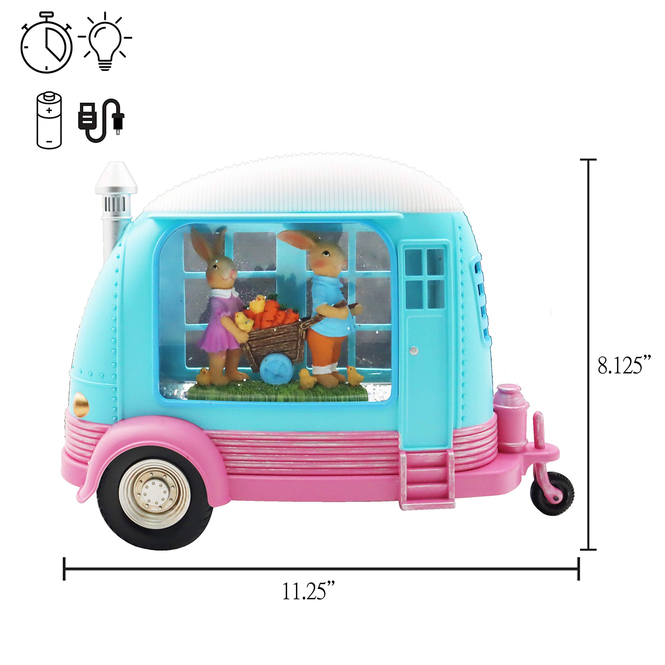 Victory Creative Easter Bunny in Caravan Snow Globe Spinner - 8.125