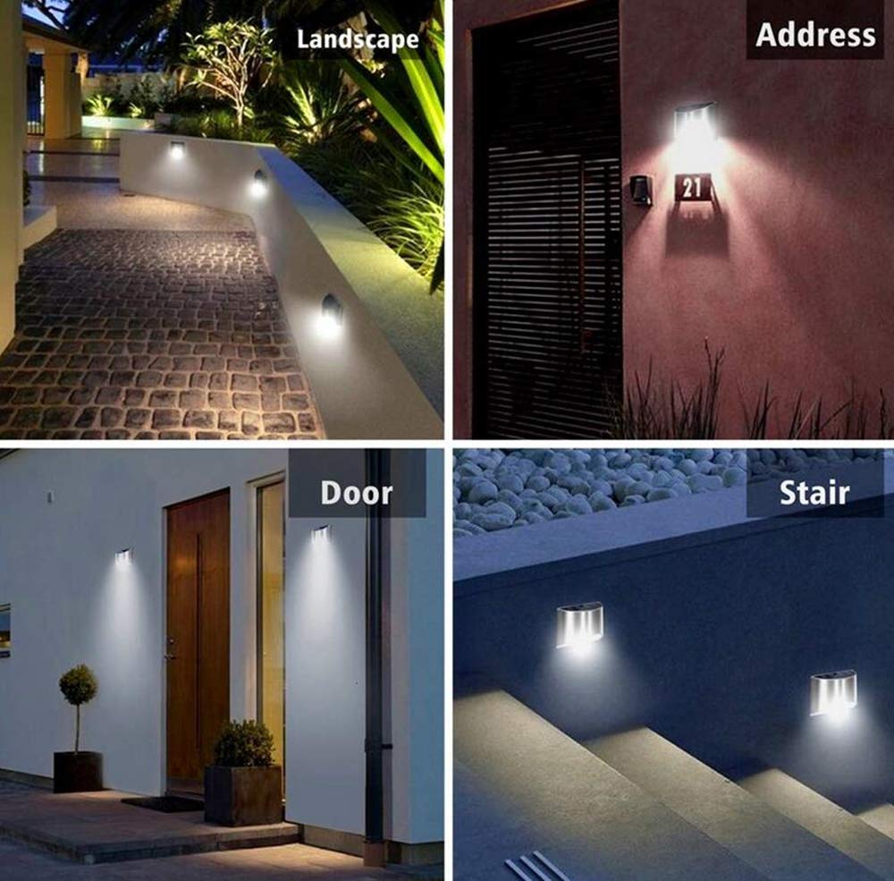 Solar Powered Outdoor Wall Lights - 4 Pack Stainless Steel LED Solar Fence Lights for Deck, Garden, Yard, Patio, Staircase & Walkway | Weatherproof & Energy Efficient | Perfect for Pathway Lighting & Landscape Decoration