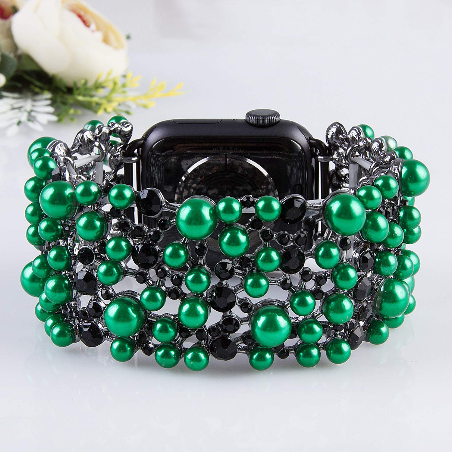 VIQIV Bling Bands for Apple Watch 38mm 40mm 41mm 42mm 44mm 45mm 49mm - Diamond Rhinestone Metal Pearl Bracelet Strap Compatible with iWatch Series SE 9 8 7 6 5 4 3 2 Ultra - Elegant Dressy Wristband for Women (Perfect for Parties, Weddings & Special Occasions)