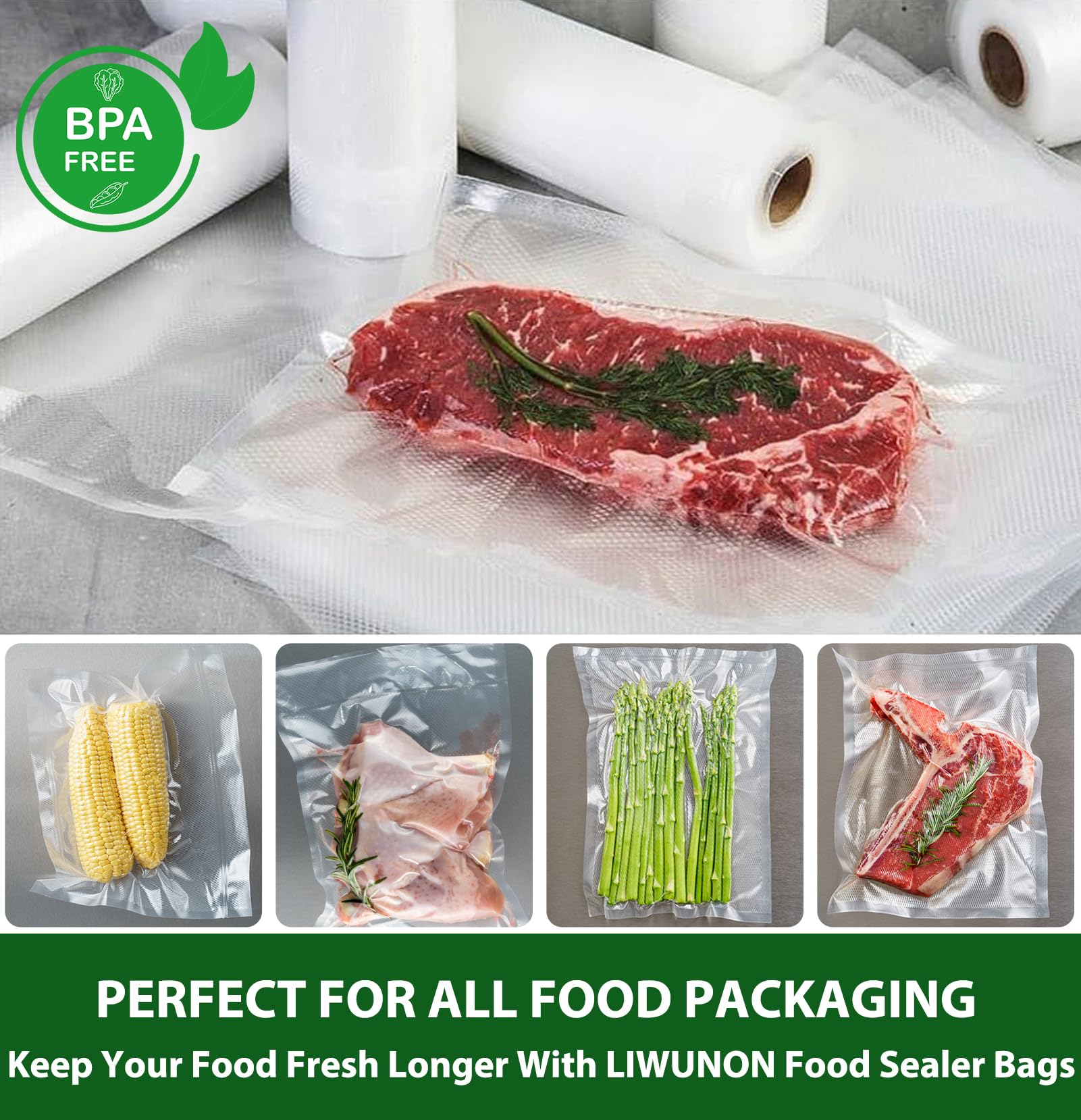 LIWUNON 6 Pack Commercial Grade Vacuum Sealer Bags Rolls - 11