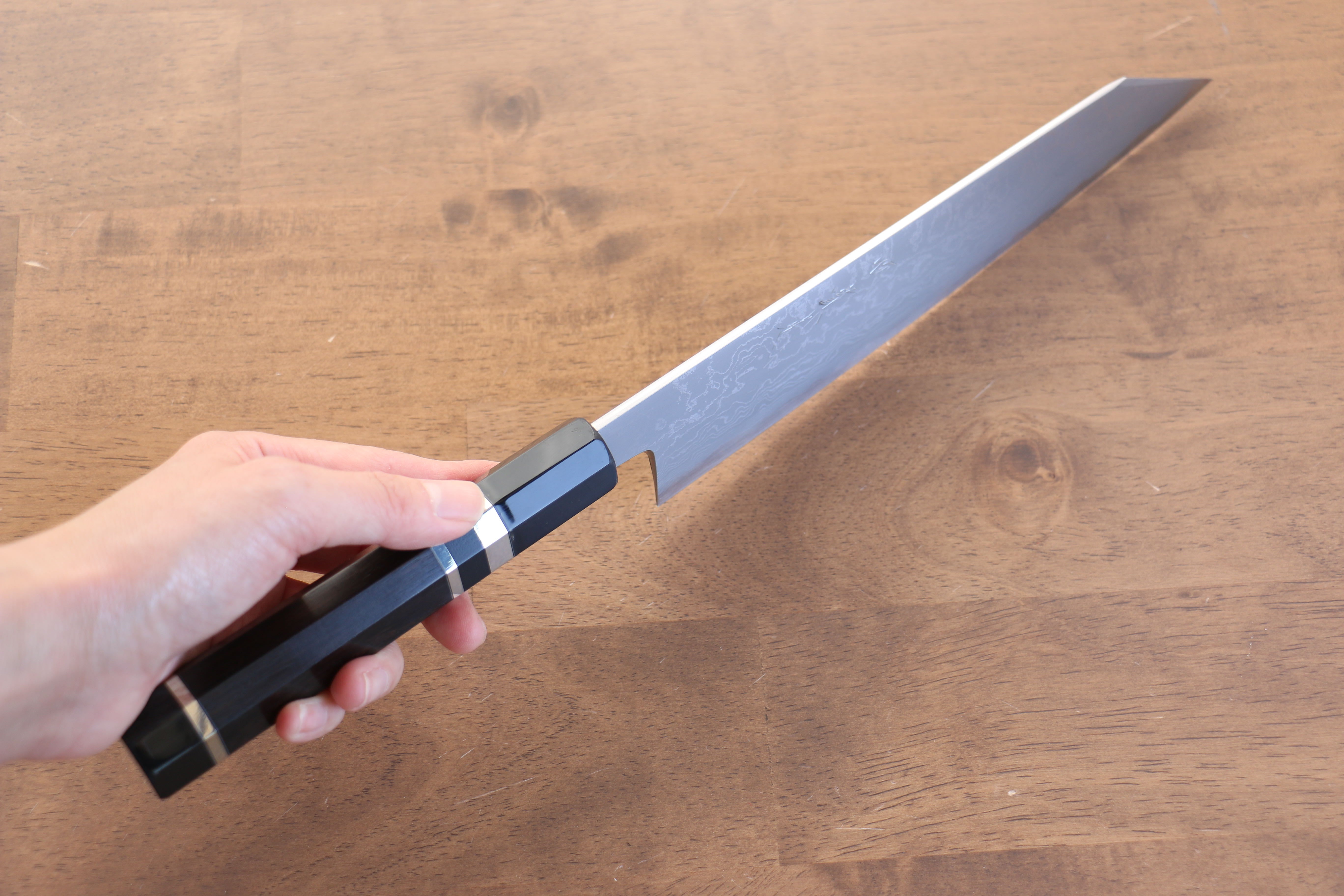 Premium Jikko Blue Steel Damascus Kiritsuke Gyuto Knife 210mm - Japanese Chef Knife with Ebony Wood Handle & Double Ring Design - Perfect for Sushi, Sashimi & Precision Cutting