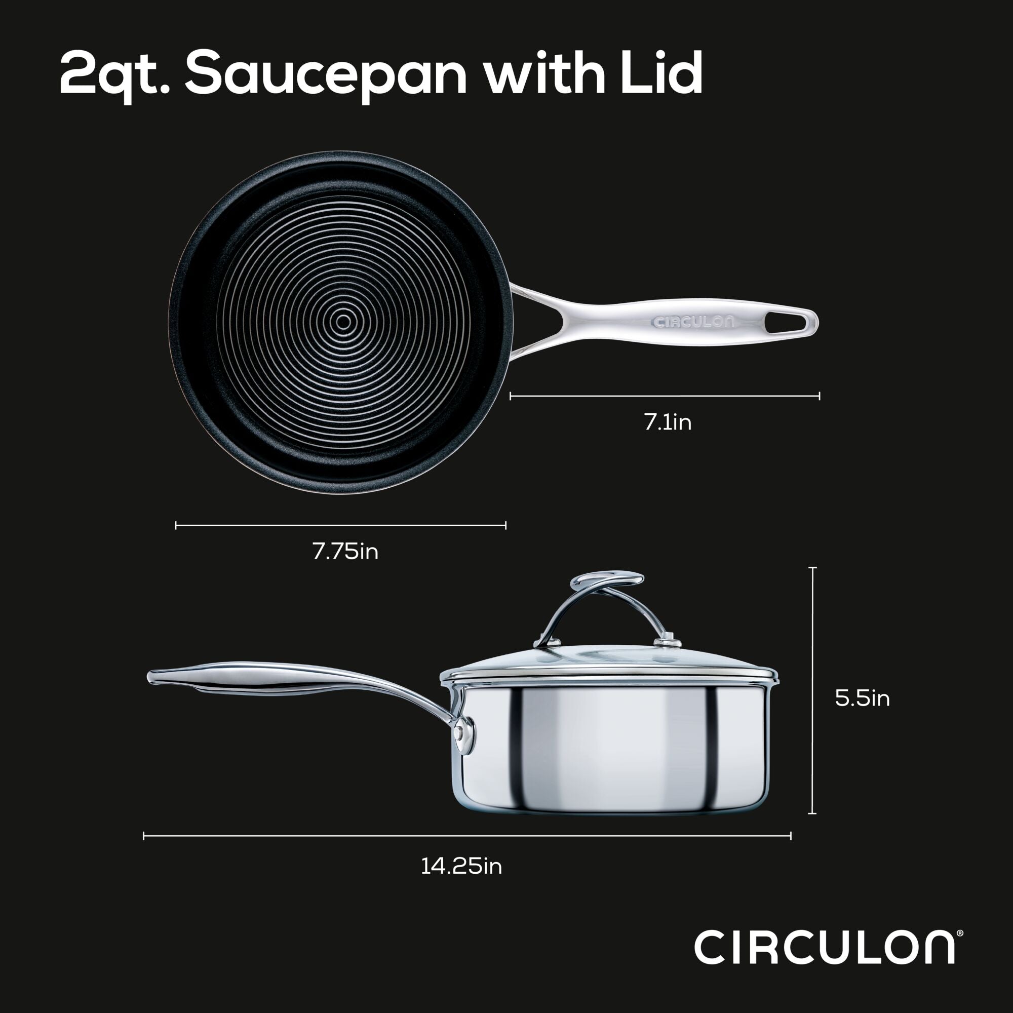 2 Quart Covered Saucepan with Lid - Stainless Steel Cooking Pot for Boiling, Simmering & Sauces - Perfect for Stovetop, Induction & Gas Cooktops - Ideal for Home Kitchen & Professional Chefs