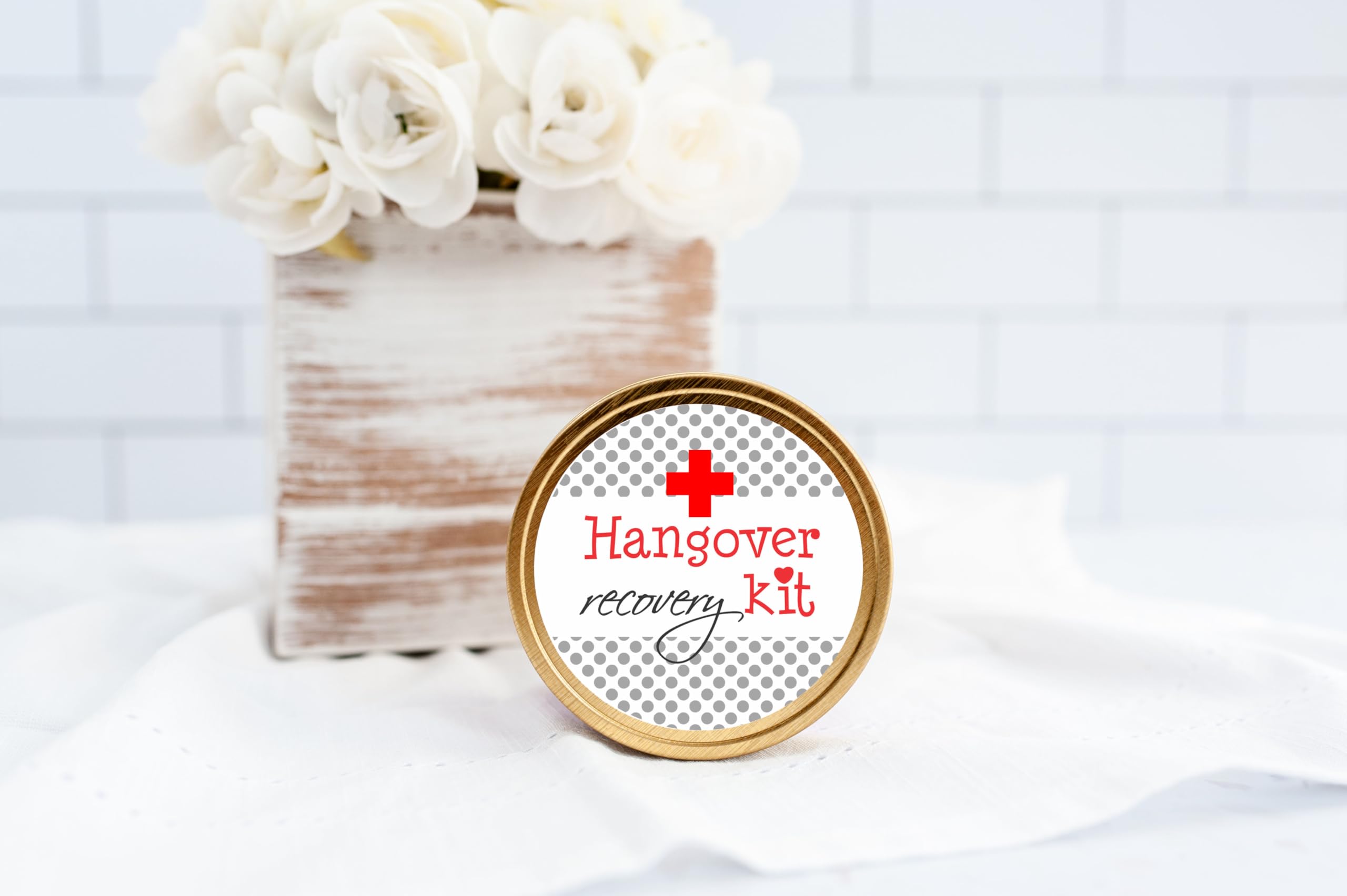 Hangover Relief Kit Stickers - Thank You Stickers for Wedding, Bachelor & Bachelorette Parties - Fun Polka Dot Design - Perfect for Party Favors, Gift Wrapping & Event Decorations